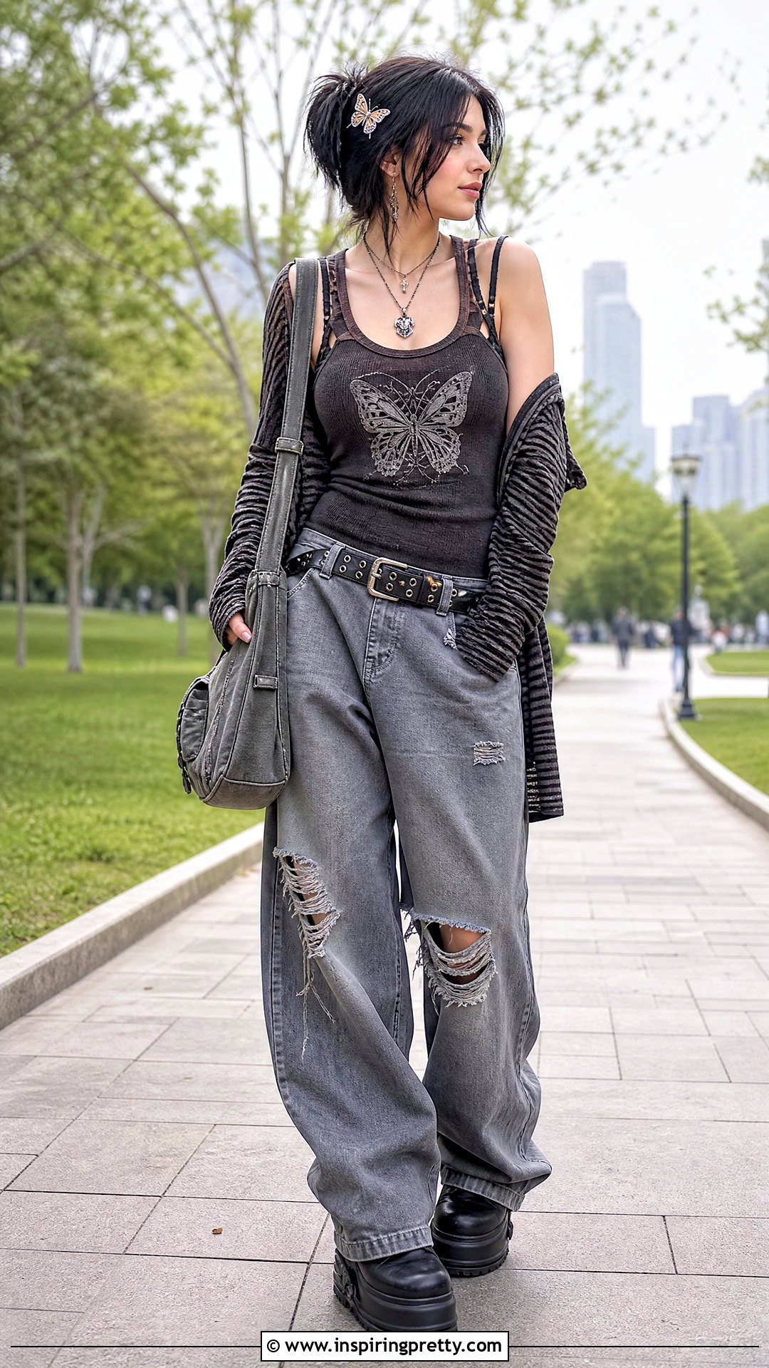 Butterfly Fairy Grunge Tank Top With Distressed Jeans - 25 Fairy Grunge Tank Top outfit ideas