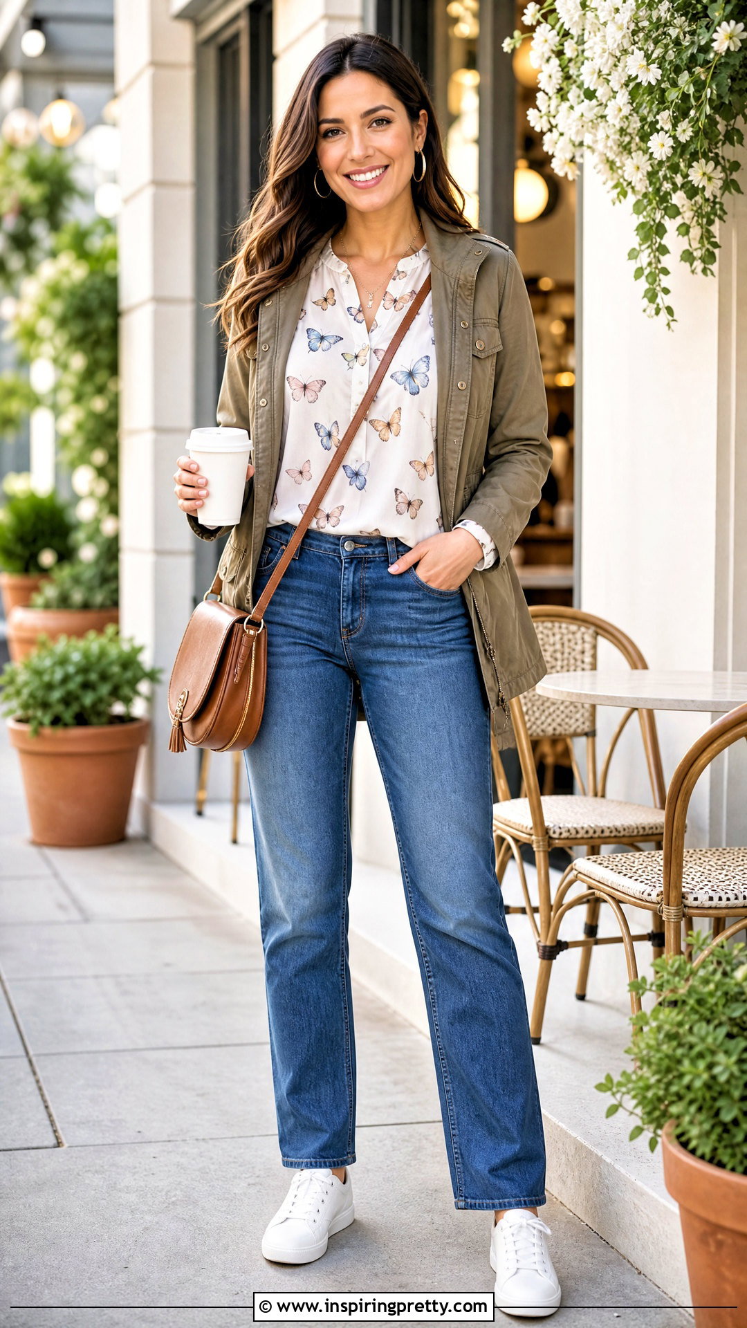 Butterfly Print Top With Casual Jeans - 50 butterfly tops outfit ideas