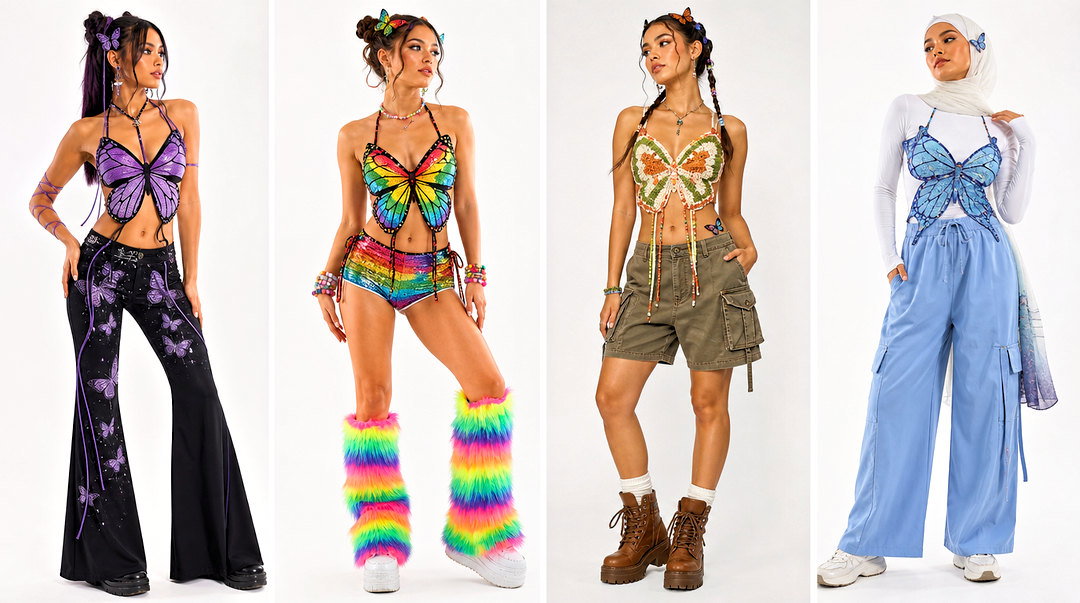 25 Butterfly Rave Top Outfit Ideas for Bold Festival Style