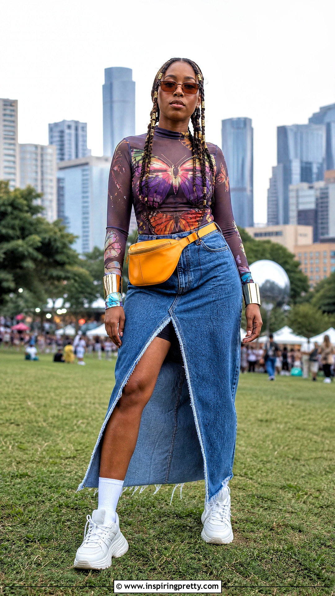Butterfly Rave Top With Denim Maxi Skirt - 25 butterfly rave top outfit ideas