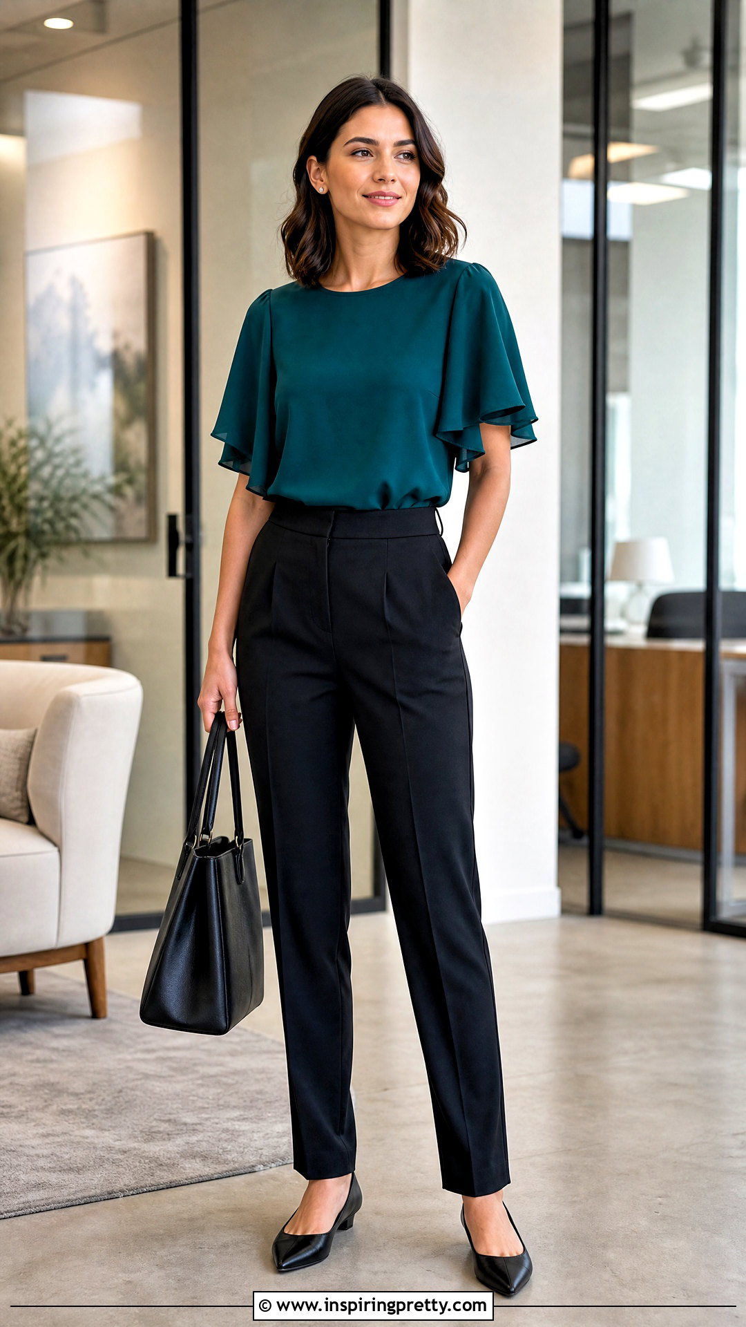 Butterfly Sleeve Top With Office Trousers - 50 butterfly tops outfit ideas