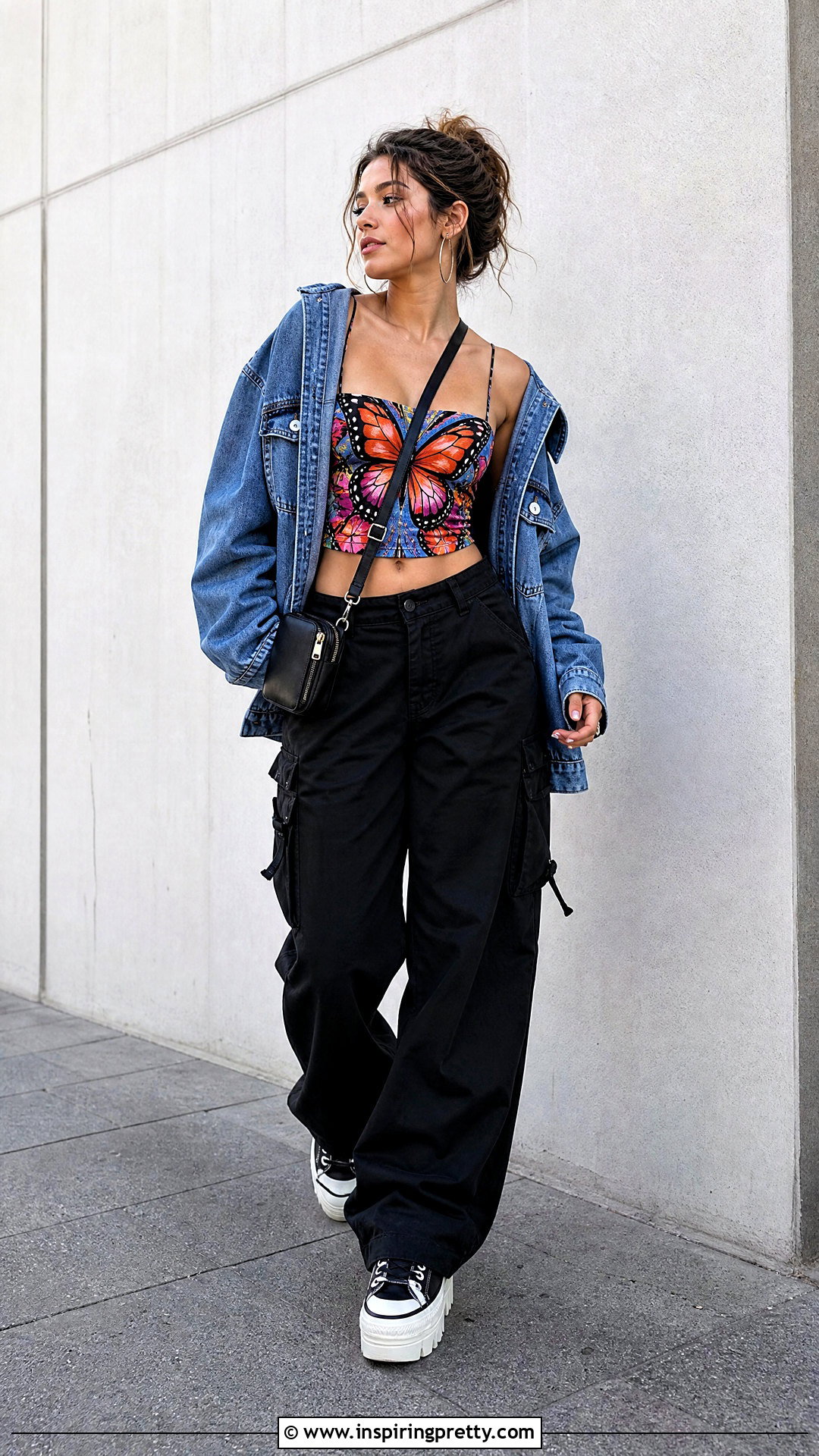 Butterfly Top With A Denim Jacket - 50 butterfly tops outfit ideas