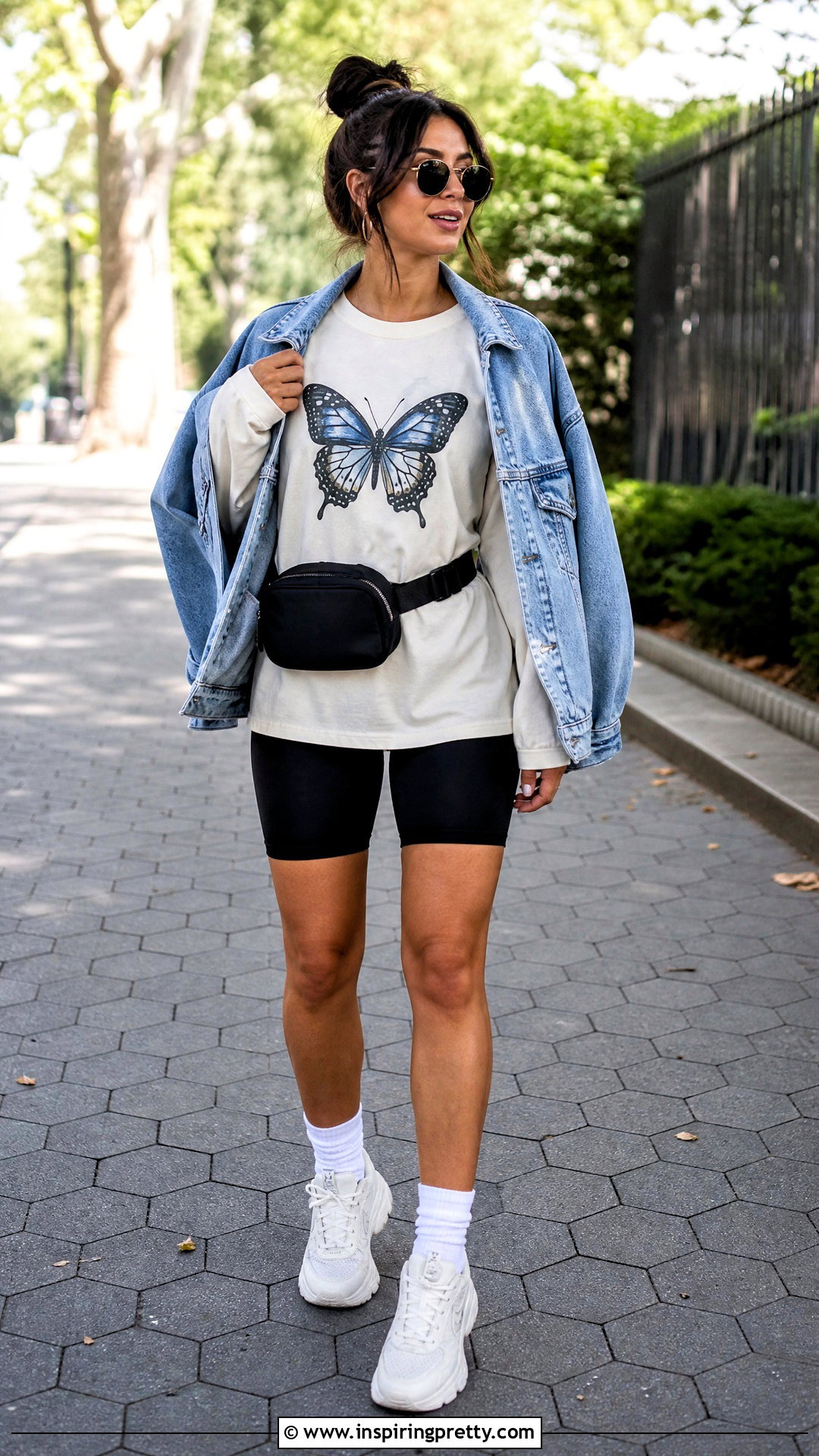 Butterfly Top With Biker Shorts - 50 butterfly tops outfit ideas