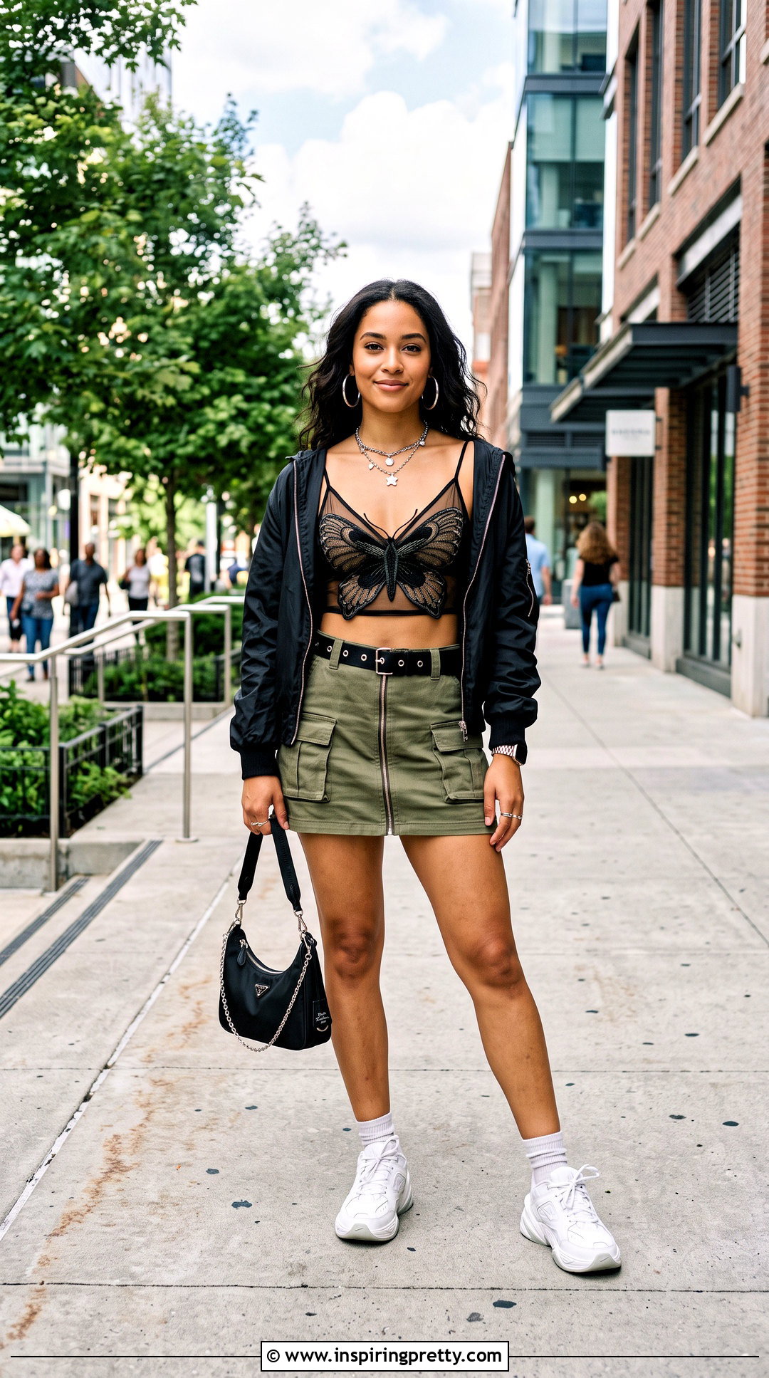 Butterfly Top With Cargo Mini Skirt - 50 butterfly top outfit ideas