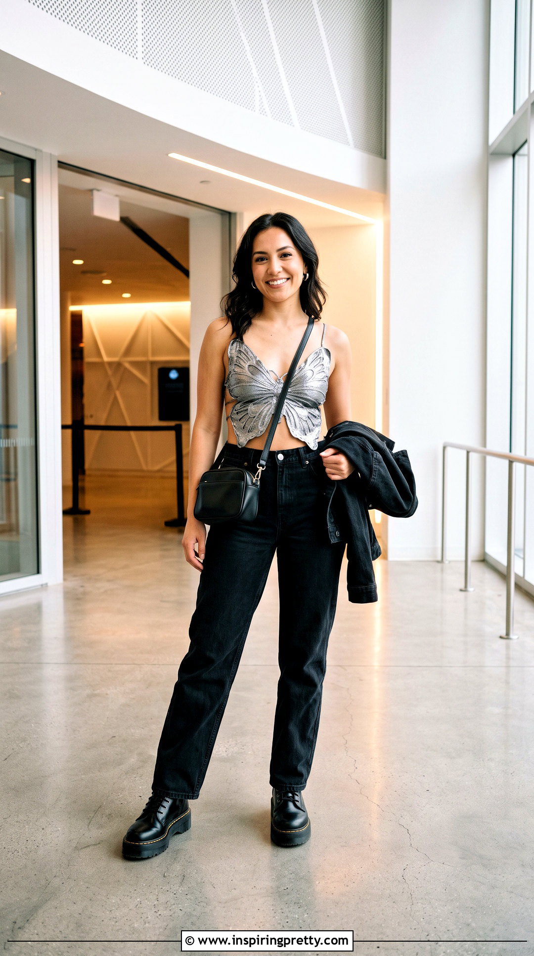 Butterfly Top With Concert Jeans - 50 butterfly tops outfit ideas