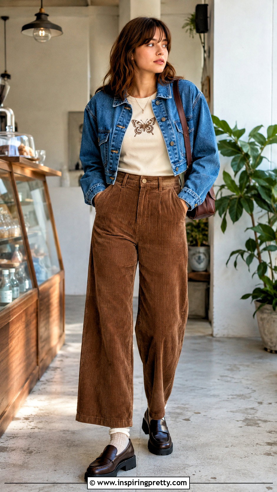 Butterfly Top With Corduroy Pants and Chunky Loafers - 25 Butterfly Top 90S outfit ideas