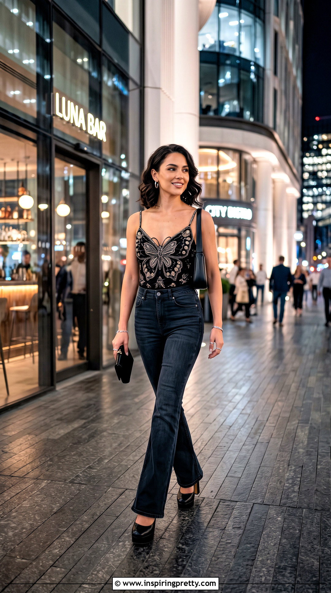 Butterfly Top With Flared Jeans - 50 butterfly tops outfit ideas