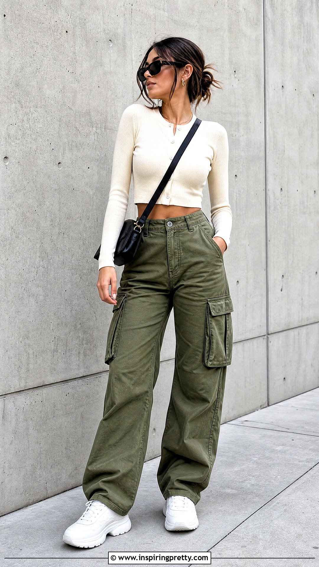 Button Crop Sweater With Cargo Pants - 20 Crop Top Sweater With Buttons