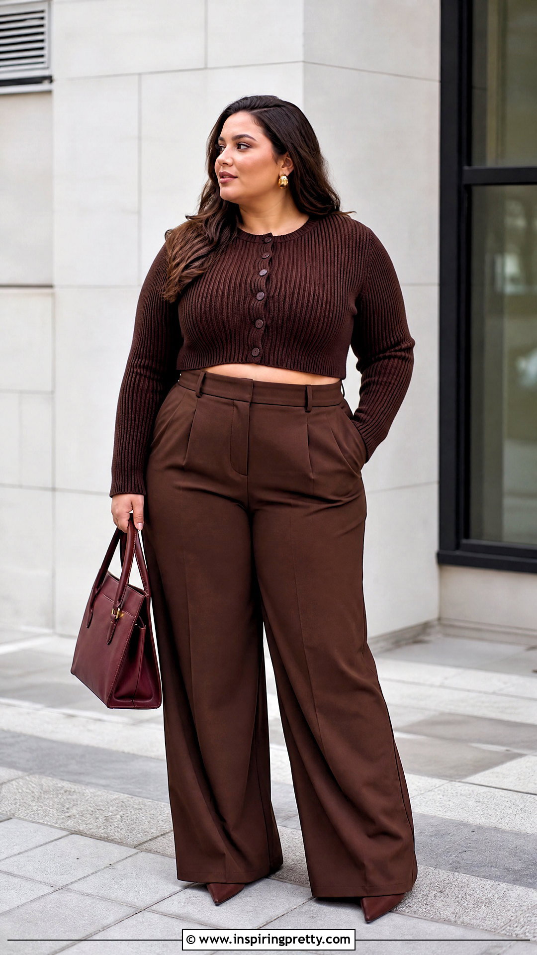 Button Crop Sweater With Monochrome Trousers - 20 Crop Top Sweater With Buttons
