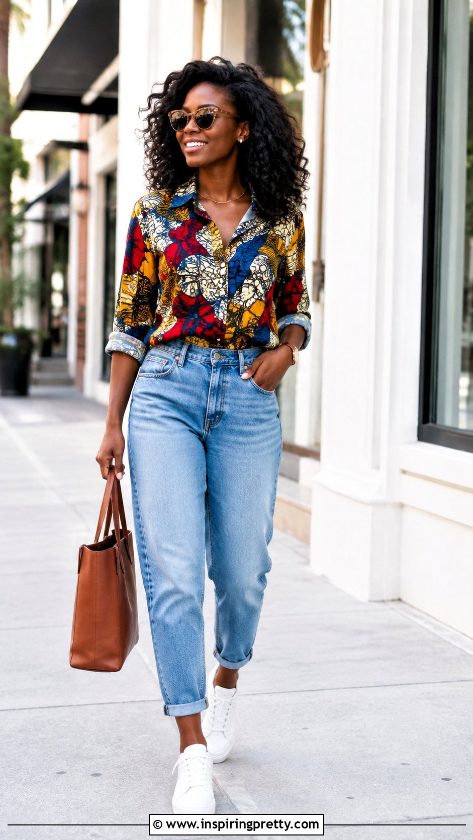 Button Down Ankara Shirt With Mom Jeans - 50 Simple Ankara Tops With Jeans