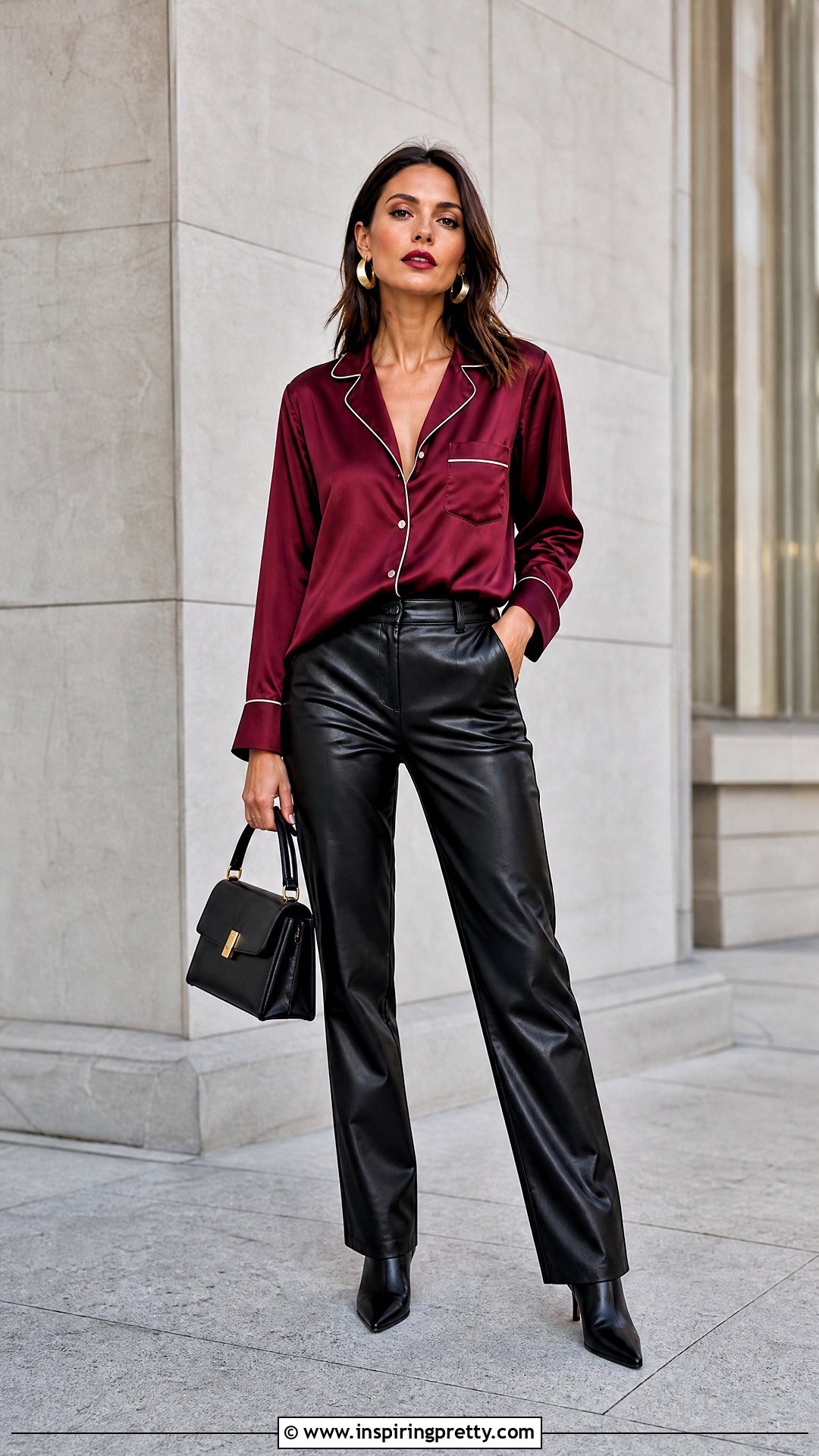 Button Down Pajama Top With Faux Leather Pants - 20 button down pajama top outfit ideas