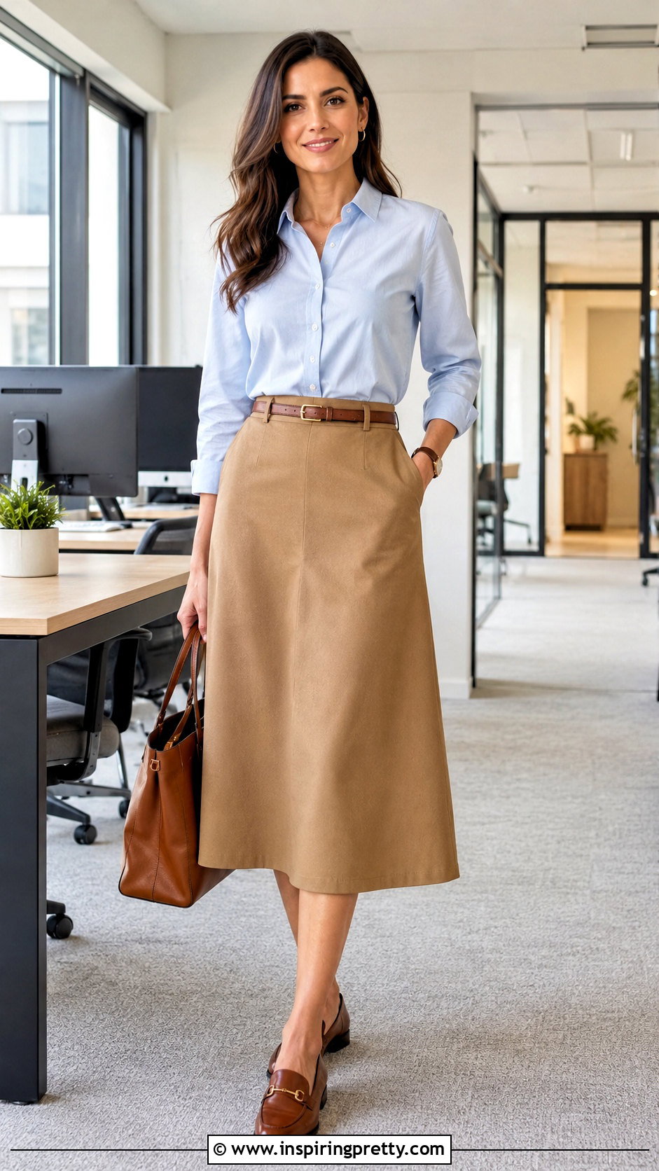 Button Down Shirt And A Line Skirt Outfit - 50 top and skirt outfit ideas