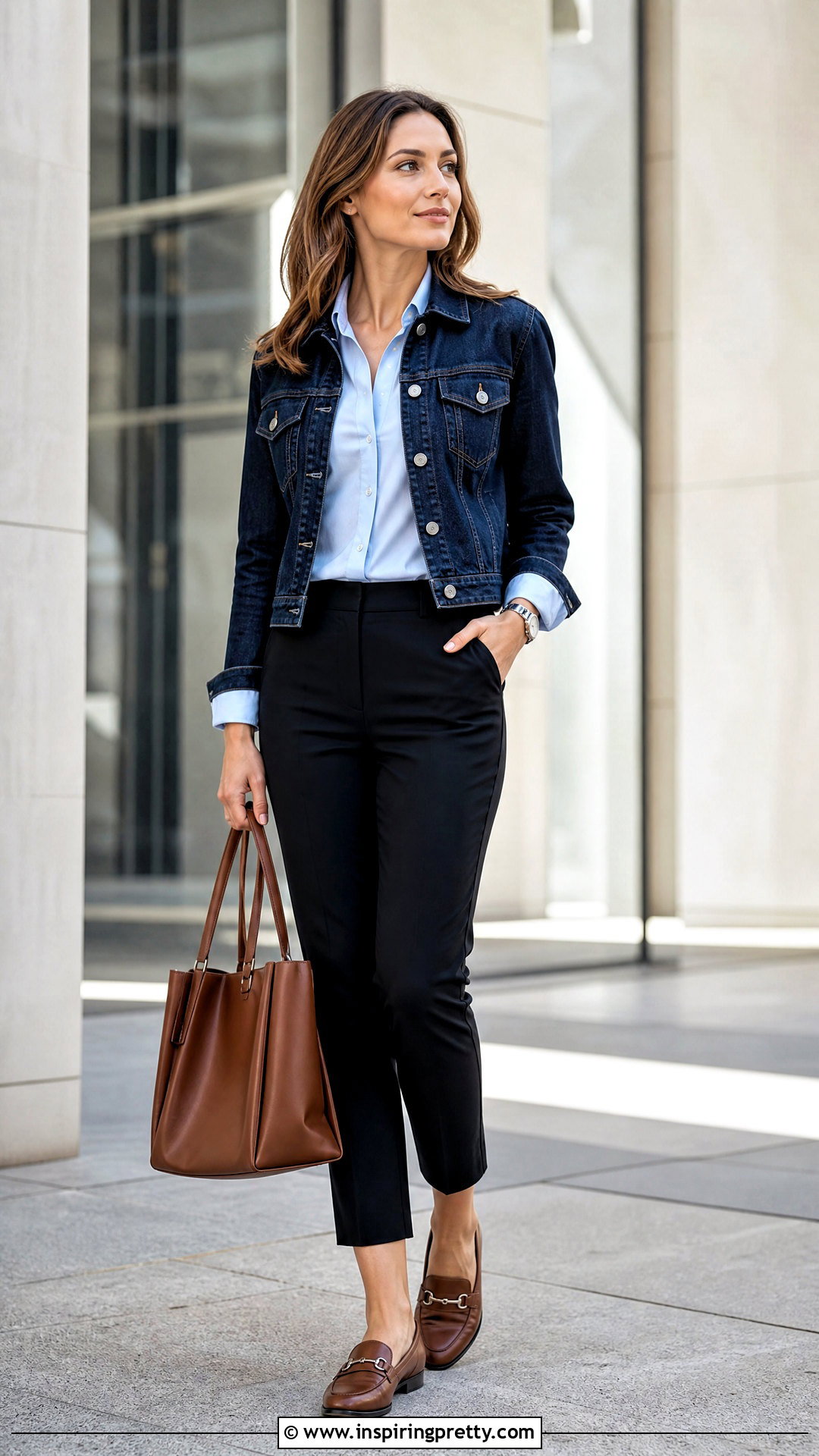 Button Down Shirt Under Denim Jacket Outfit - 50 layering tops outfit ideas
