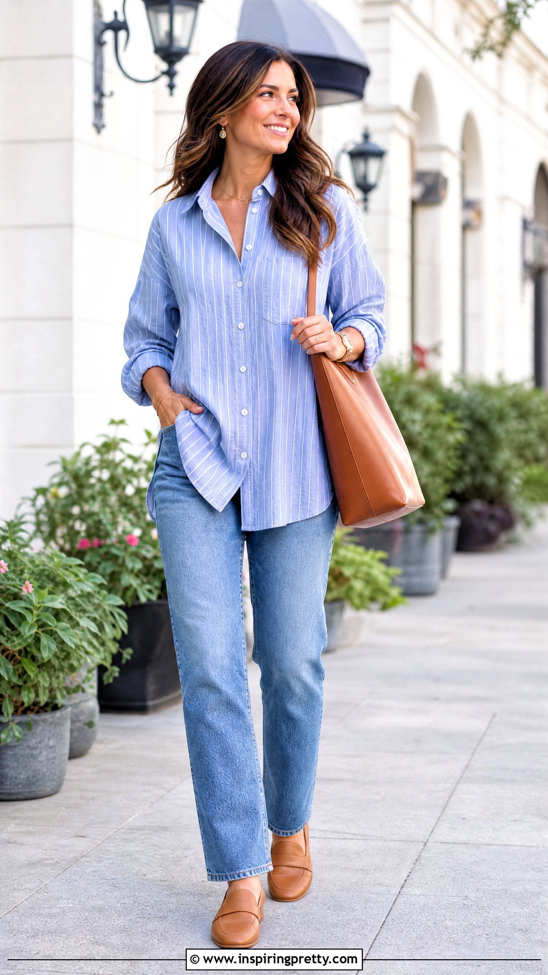 Button Down Tunic With Straight Leg Jeans - 50 tunic tops outfit ideas