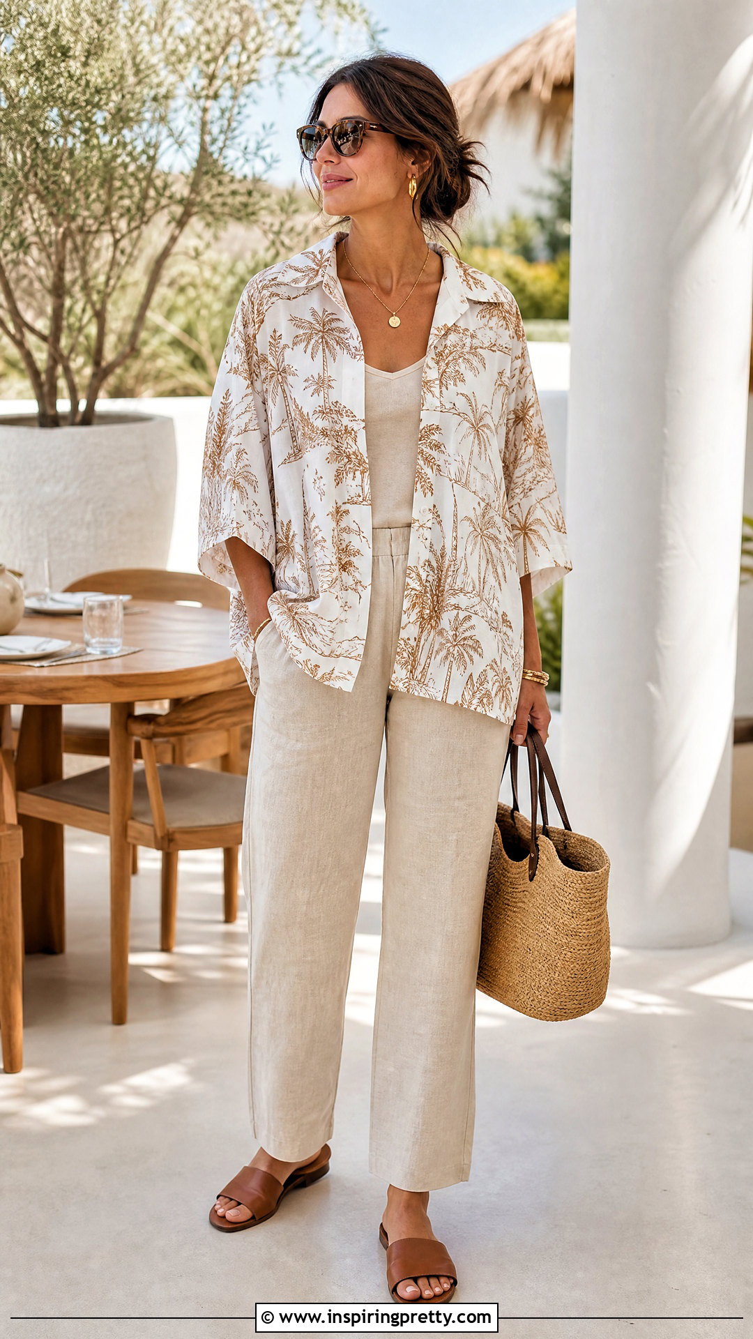 Button Front Bubu Top With Linen Pants - 50 bubu top style ideas