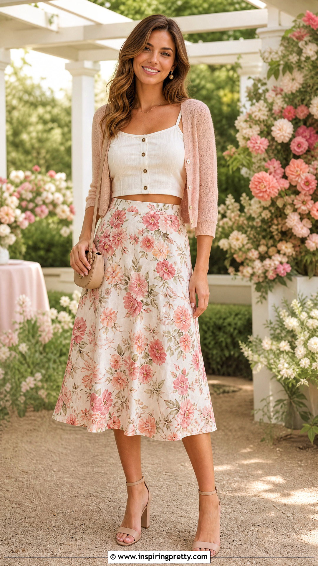 Button Front Crop Top And A Line Skirt - 50 crop top and skirt outfit ideas