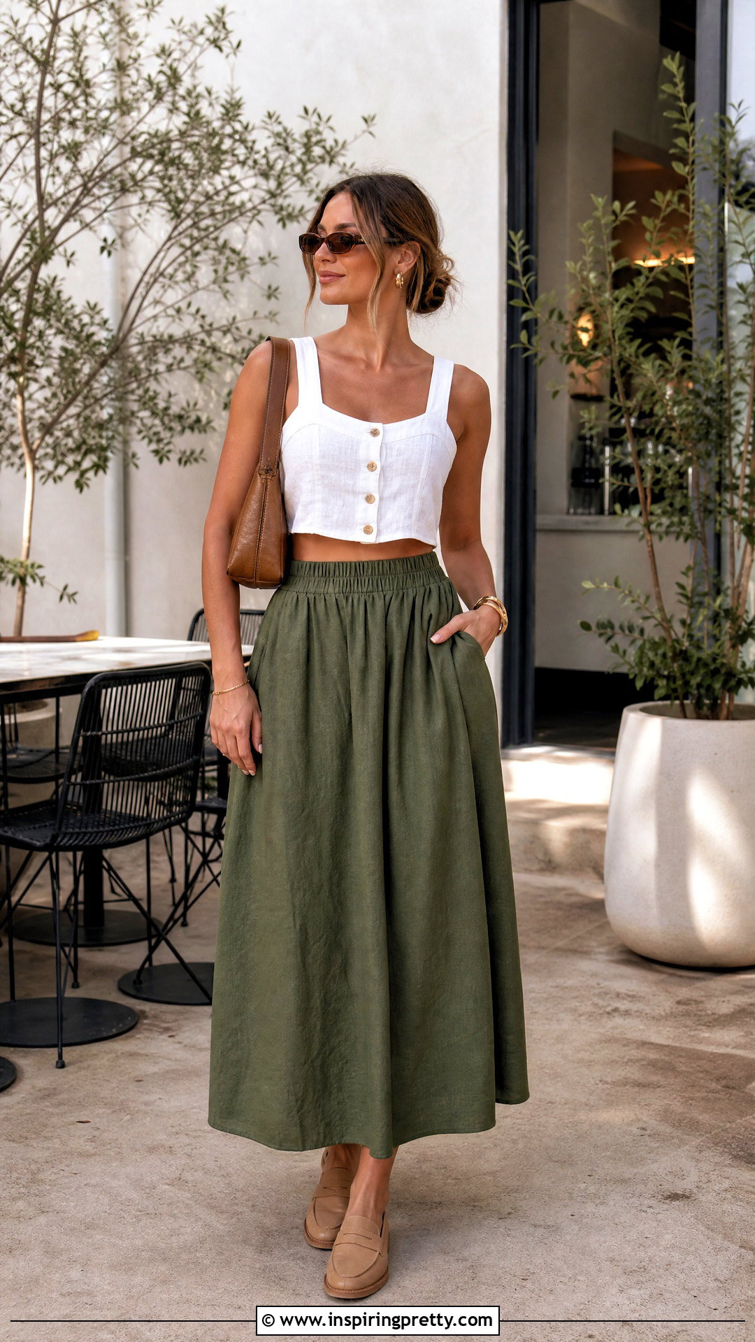 Button Front Crop Top With Long Skirt - 50 crop top with long skirt outfit ideas