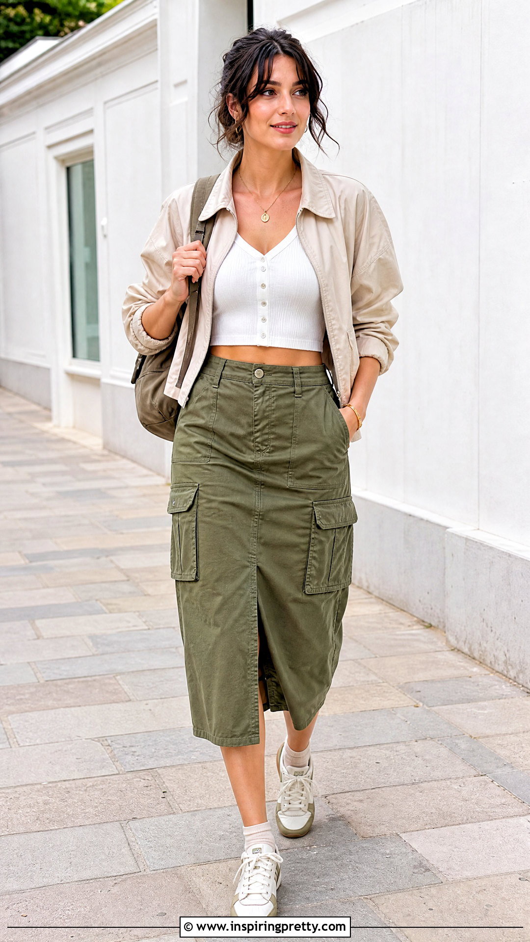 Button Front Crop Top With Utility Midi Skirt - 25 Button Front Crop Top outfit ideas
