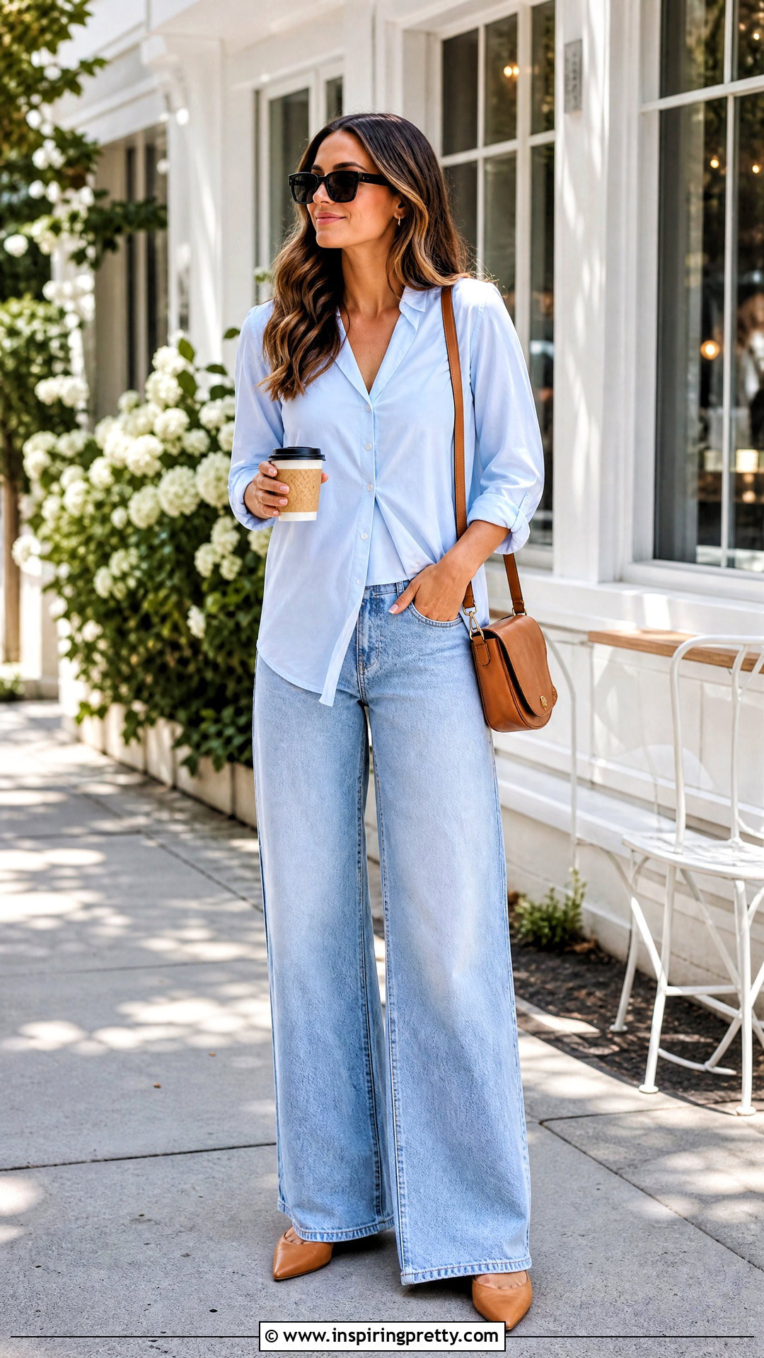 Button Front Nursing Blouse With Wide Leg Jeans - 20 summer nursing tops outfit ideas