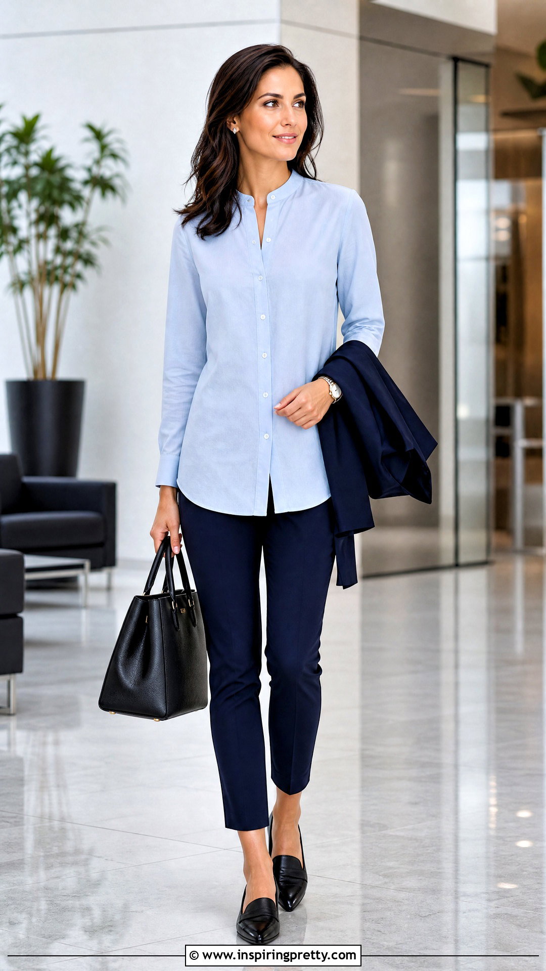 Button Front Tiny Tunic Top With Slim Trousers - 20 tiny tunic top outfit ideas