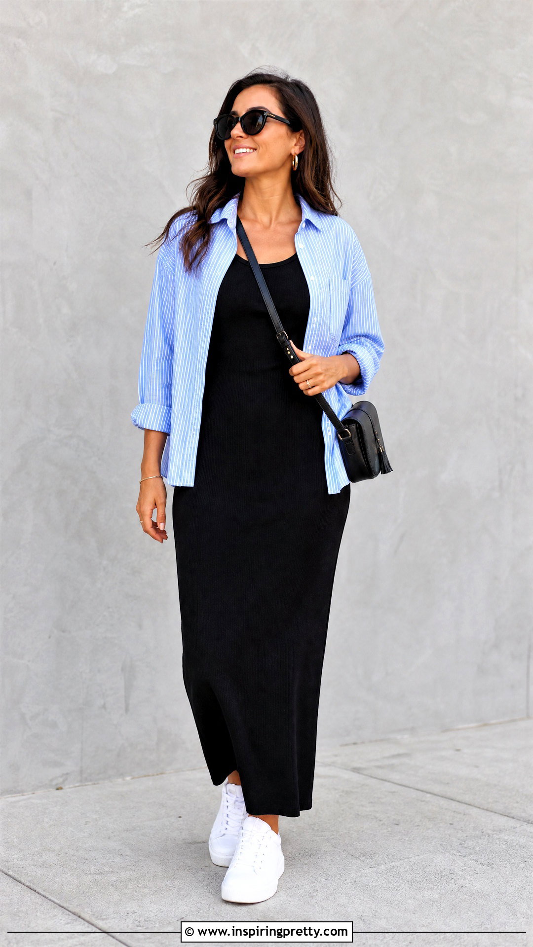 Button Up Top With Knit Maxi Dress - 50 Button Up Top Outfit ideas