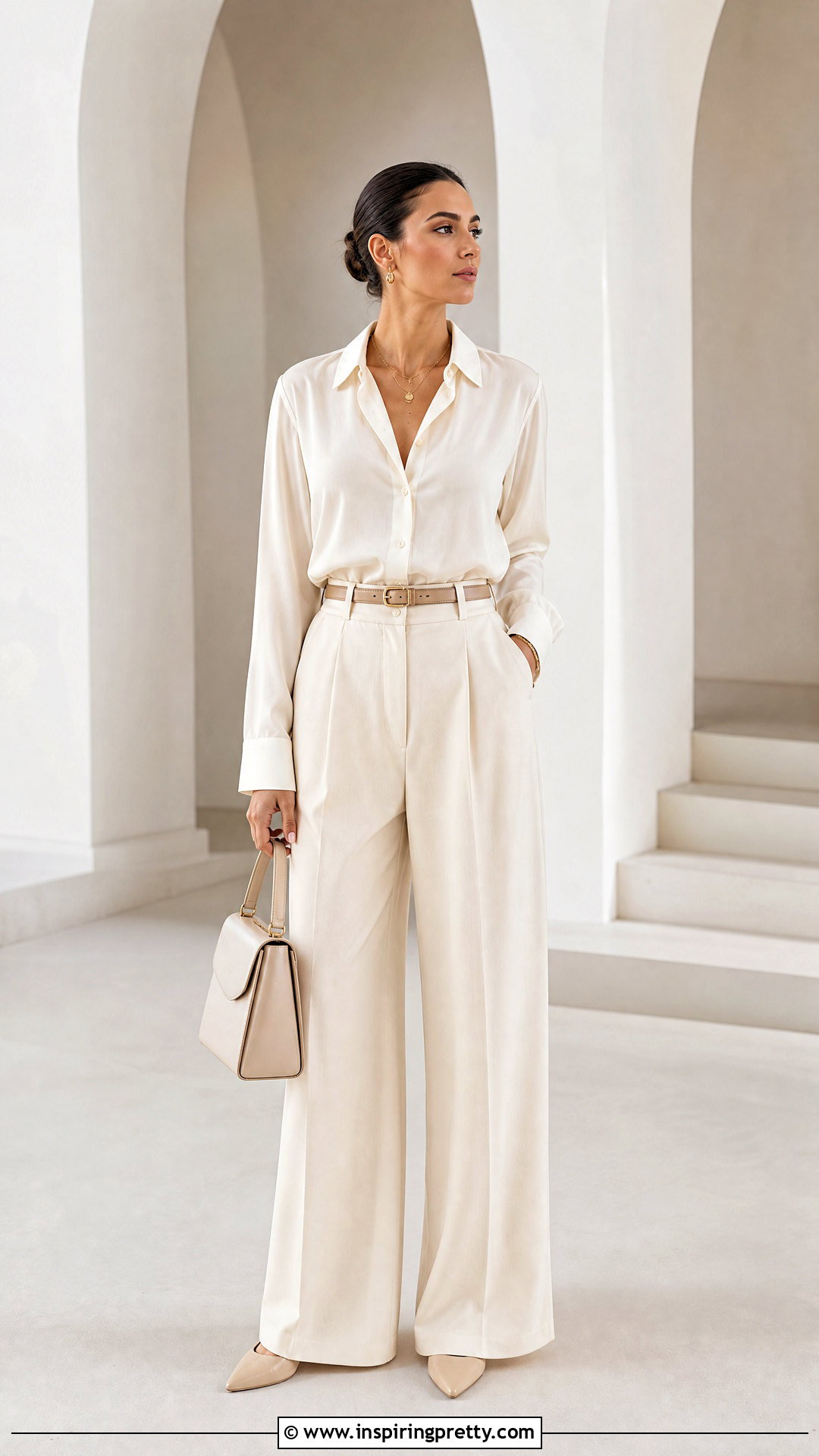 Button Up Top With Monochrome Trousers - 50 Button Up Top Outfit ideas