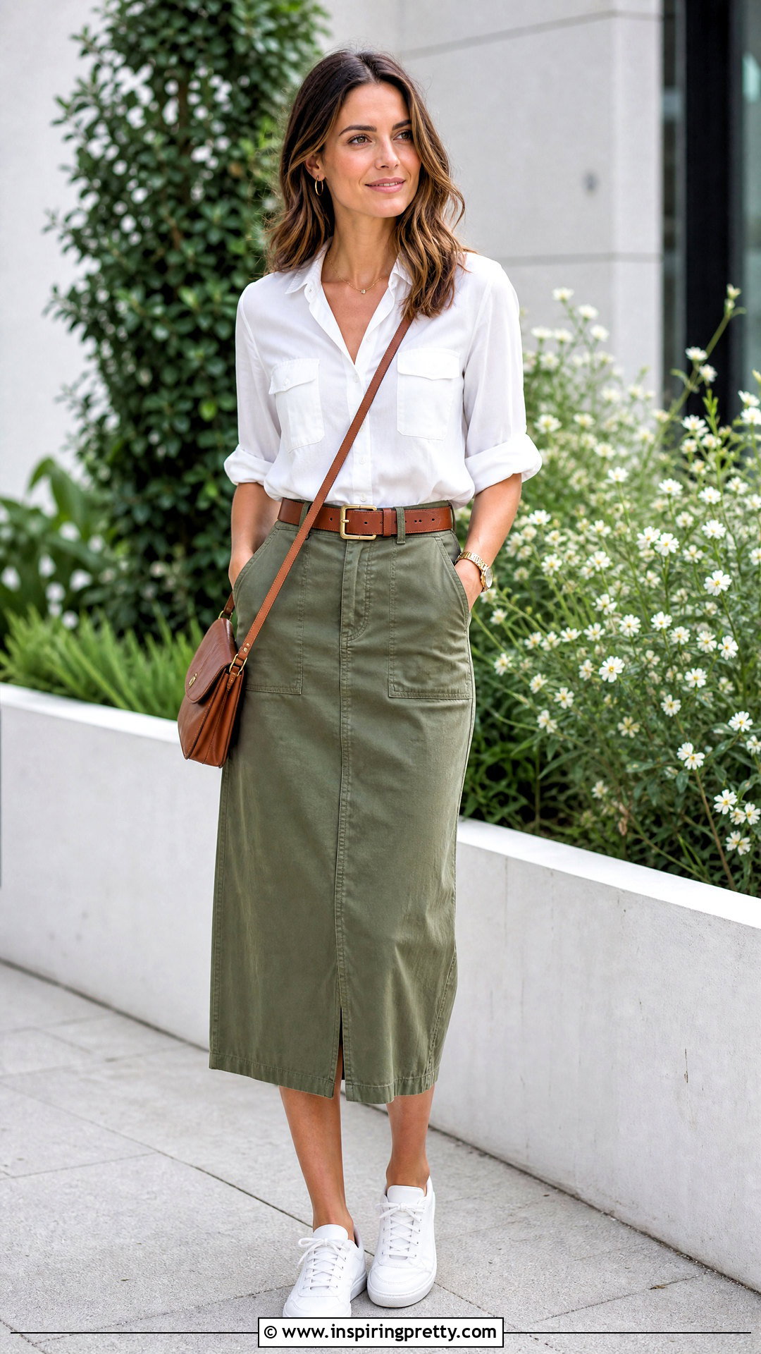 Button Up Top With Utility Skirt - 50 Button Up Top Outfit ideas
