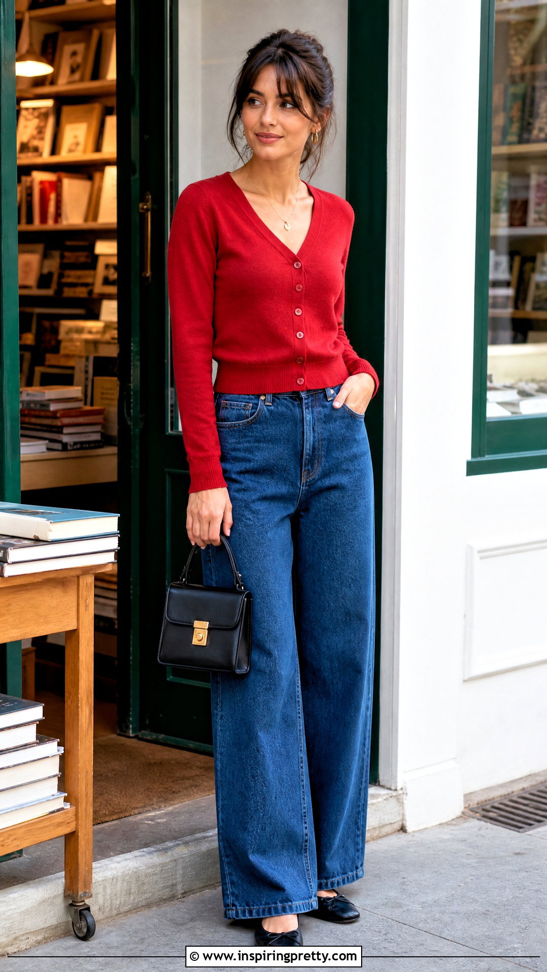 Buttoned Cardigan With Wide Leg Jeans - What Kind Of Tops To Wear With Wide Leg Jeans (25 Ways)