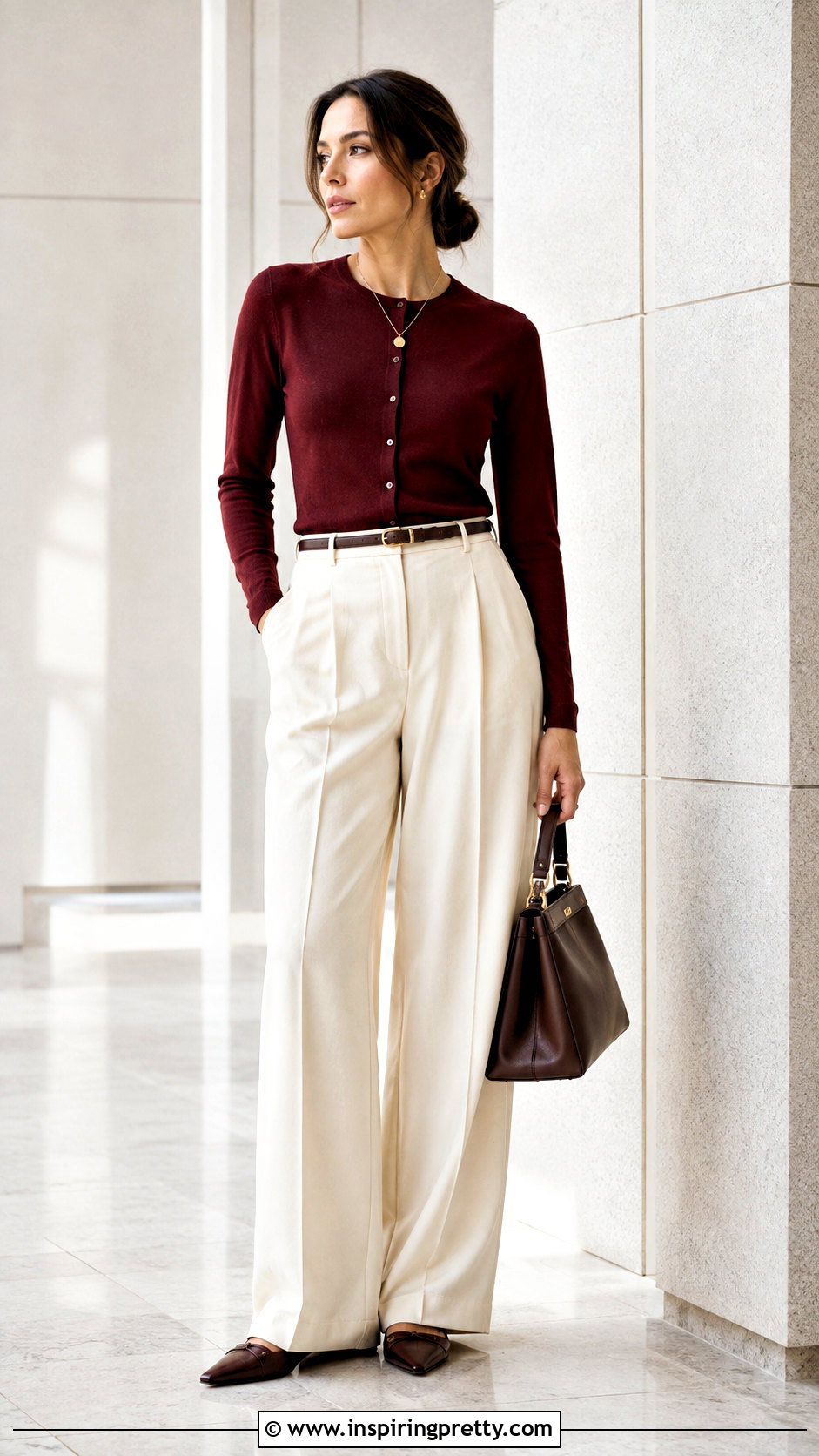 Buttoned Cardigan With Wide Leg Trousers - 25 cardigan sweater top outfit ideas