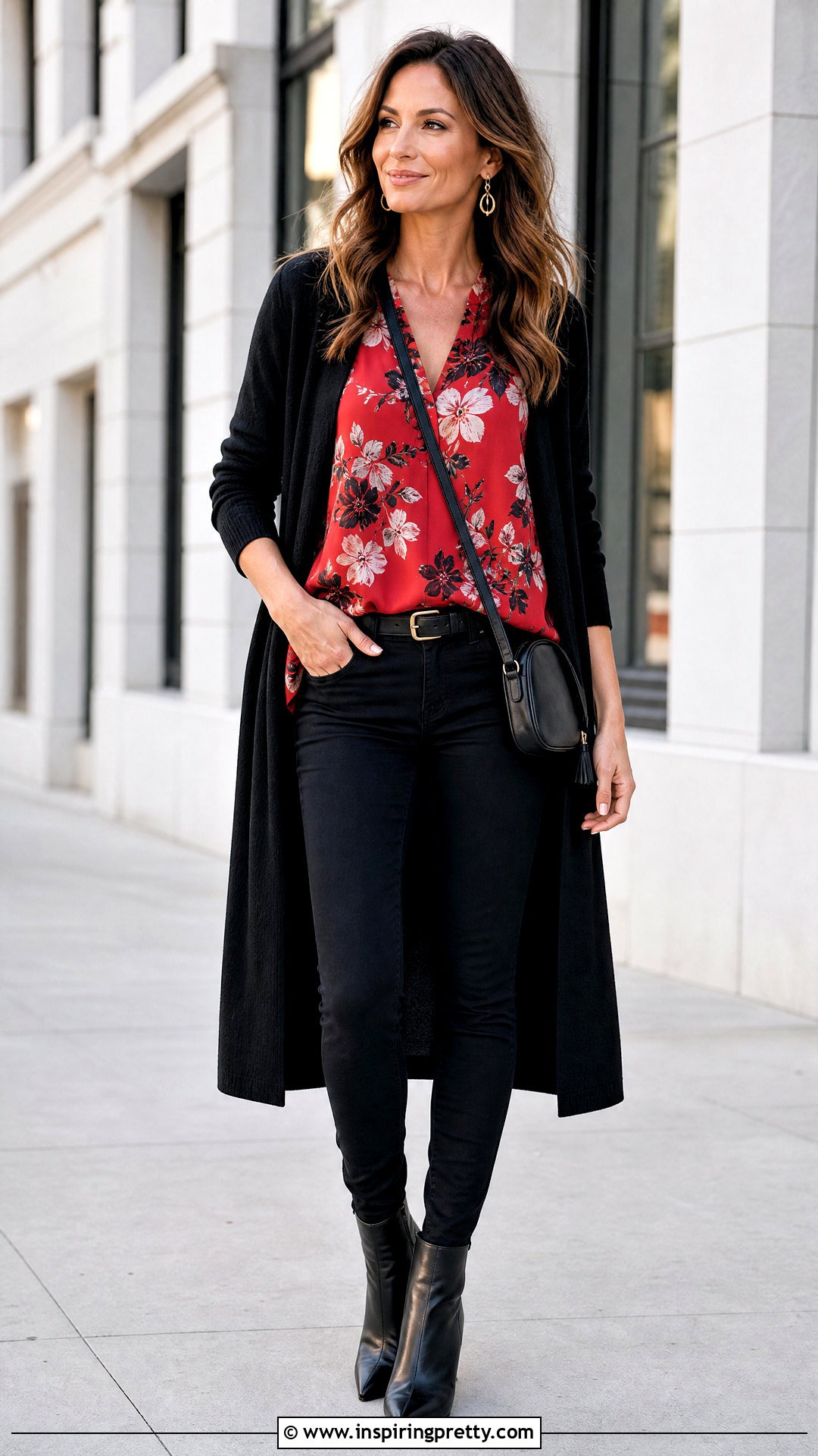 Cabi Red Floral Top With Black Skinny Jeans - 20 cabi red floral top outfit ideas