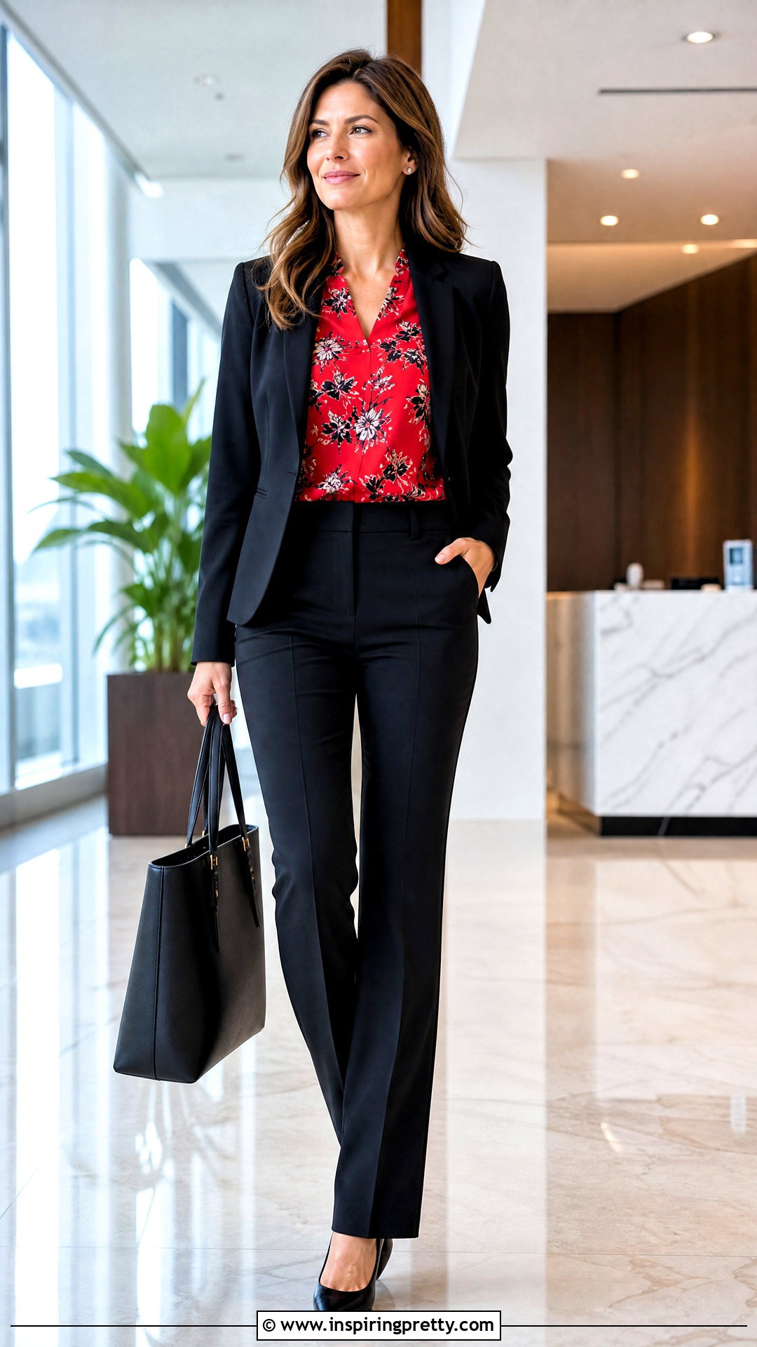 Cabi Red Floral Top With Black Trousers - 20 cabi red floral top outfit ideas