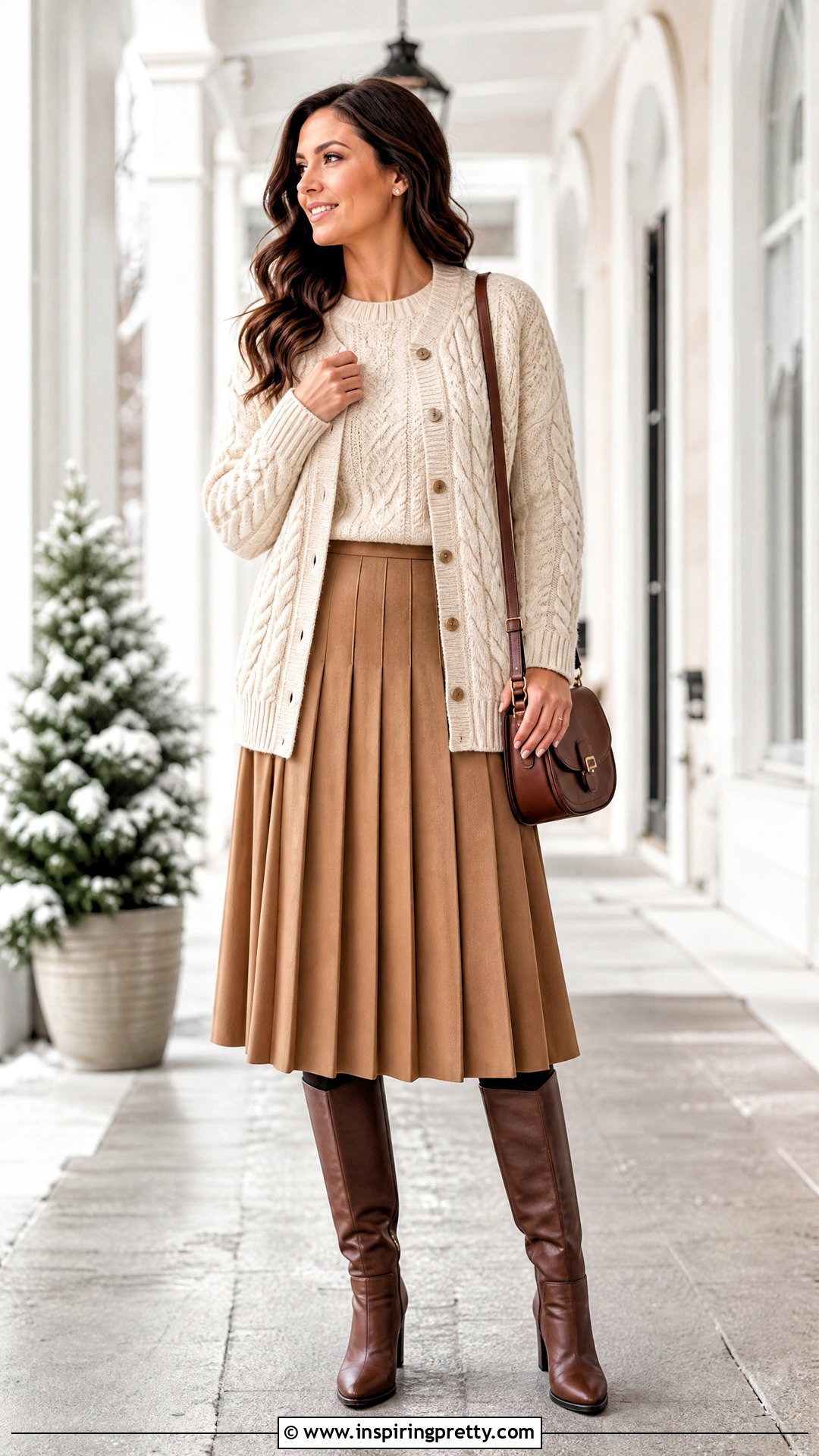 Cable Knit Cardigan And Top Set With Pleated Skirt - 20 Matching Cardigan And Top Set outfits