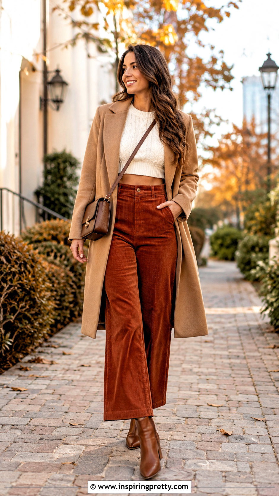 Cable Knit Crop Top With Corduroy Pants - 50 knitted crop top outfit ideas