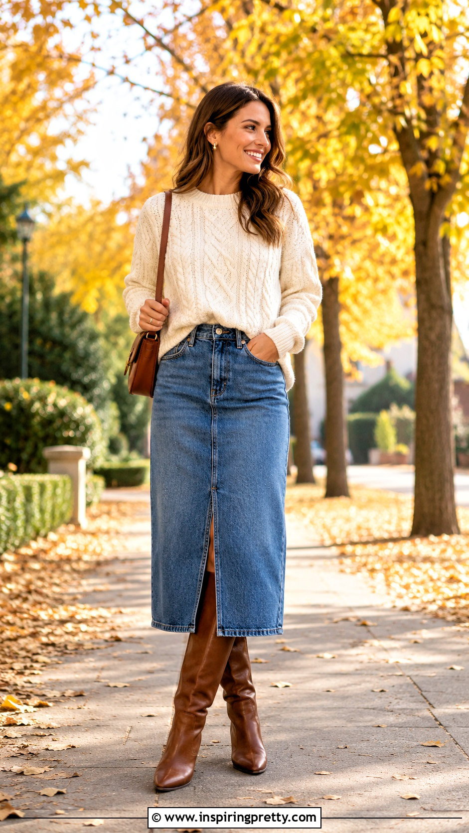 Cable Knit Sweater And Denim Skirt Outfit - 50 top ideas