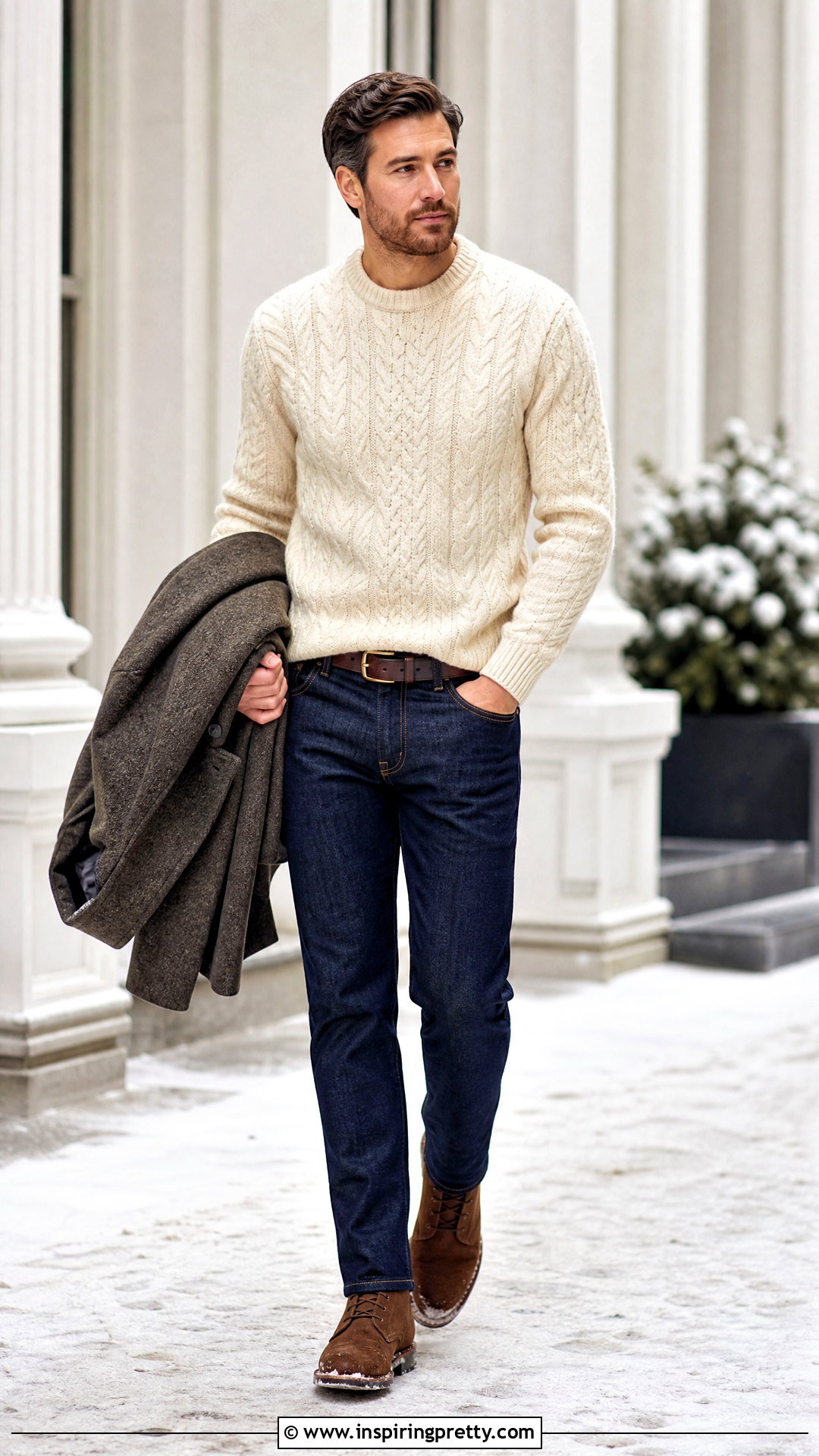 Cable Knit Sweater With Jeans - 50 mens tops outfit ideas
