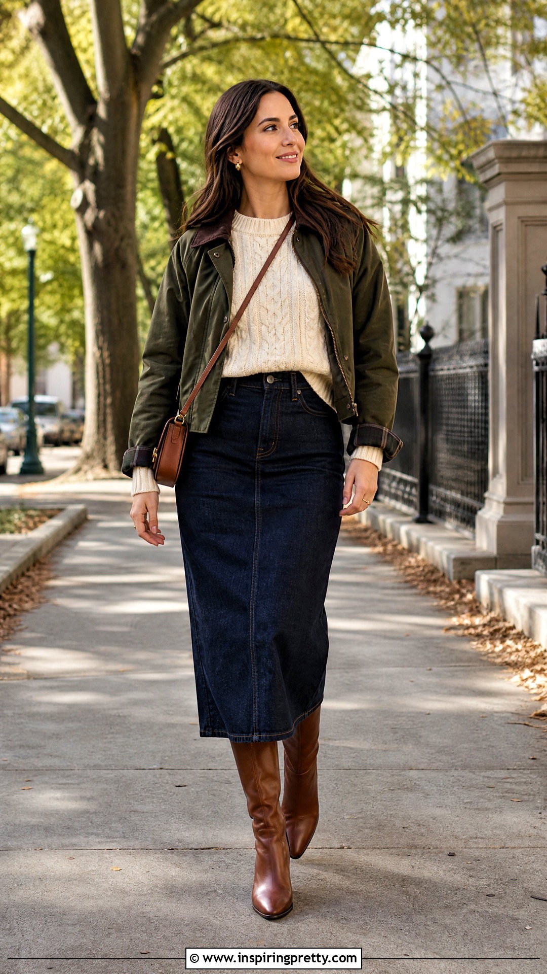 Cable Knit Top With Denim Midi Skirt - 20 Fall Fashion Knit Top outfit ideas