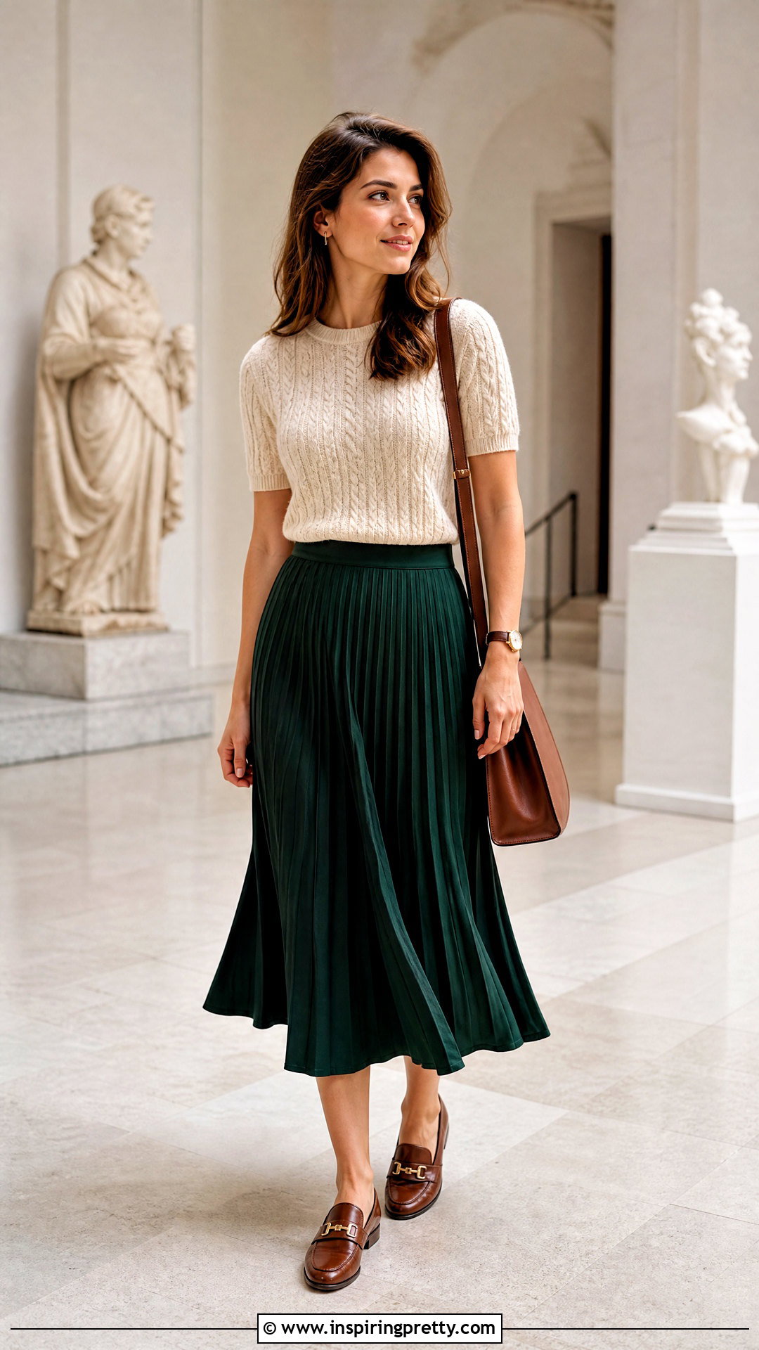 Cable Knit Top With Pleated Skirt - 50 textured top outfit ideas