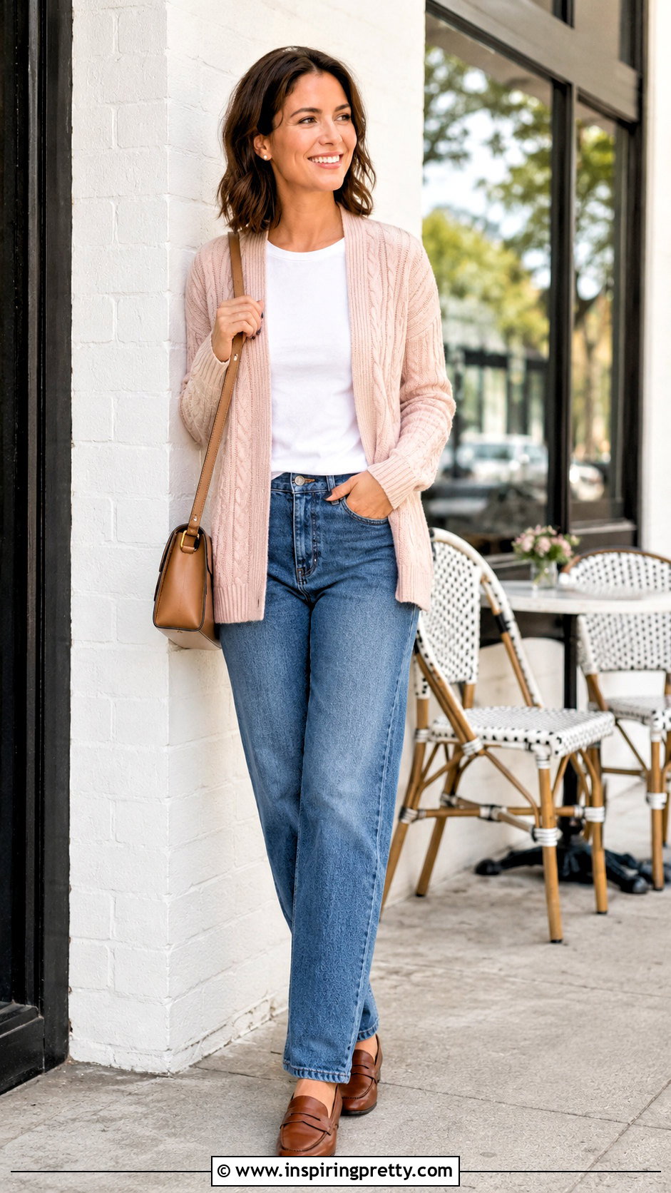 Cable and Gauge Cardigan With White T Shirt And Jeans - 25 cable and gauge tops outfit ideas