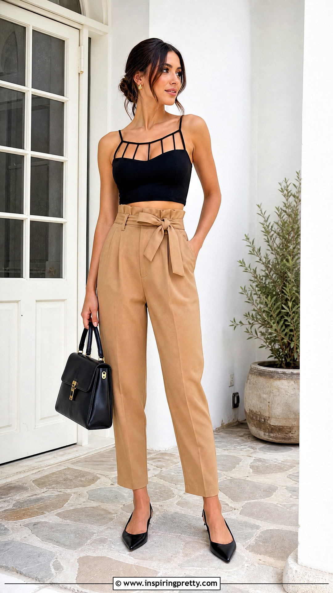 Caged Crop Top With Paperbag Waist Pants - 20 Caged Crop Top outfit ideas