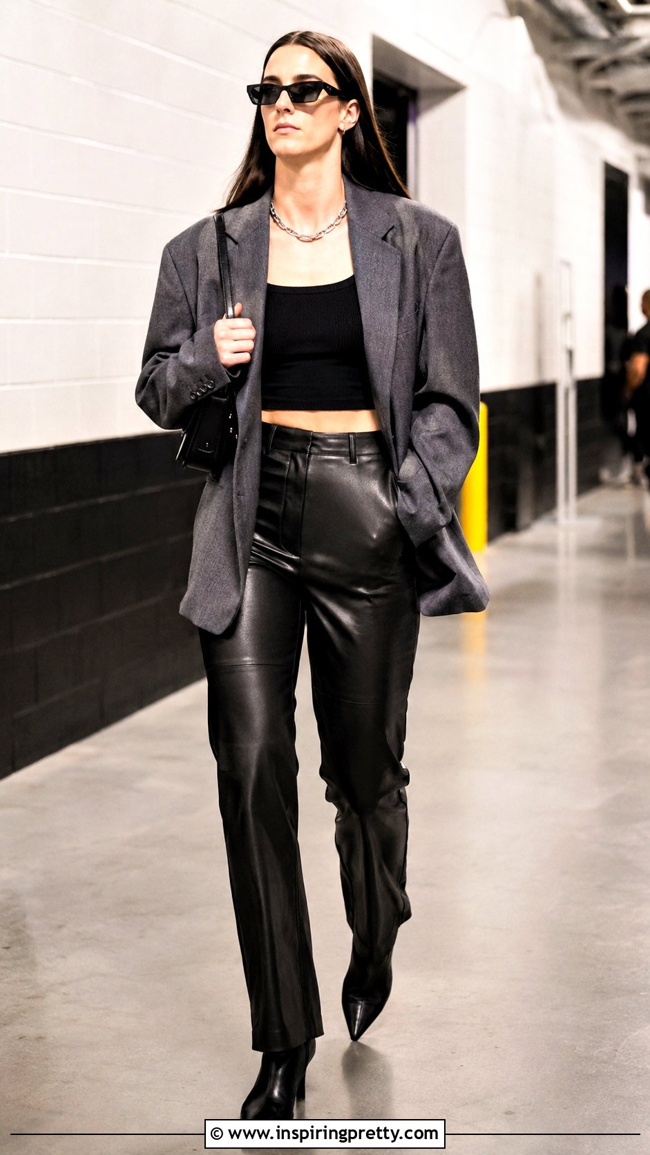 Caitlin Clark Black Crop Tank And Leather Pants - 20 caitlin clark crop top outfit ideas