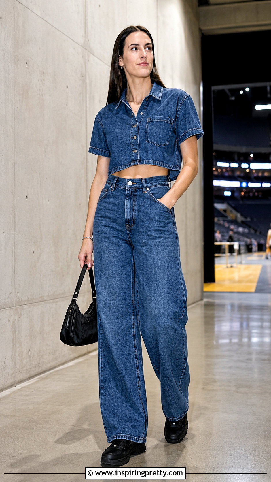 Caitlin Clark Denim Crop Top And Wide Leg Jeans - 20 caitlin clark crop top outfit ideas