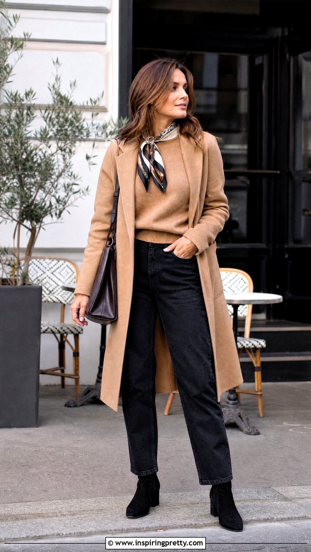 Camel Sweater Top With Black Jeans - 50 fall tops outfit ideas