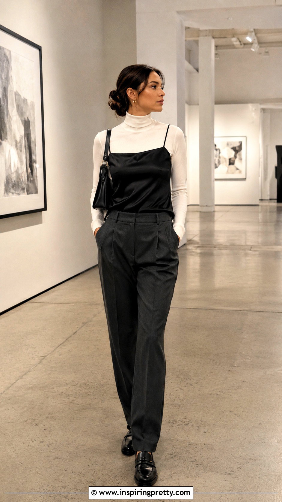 Cami Top Over Fitted Turtleneck - 50 cami tops outfit ideas