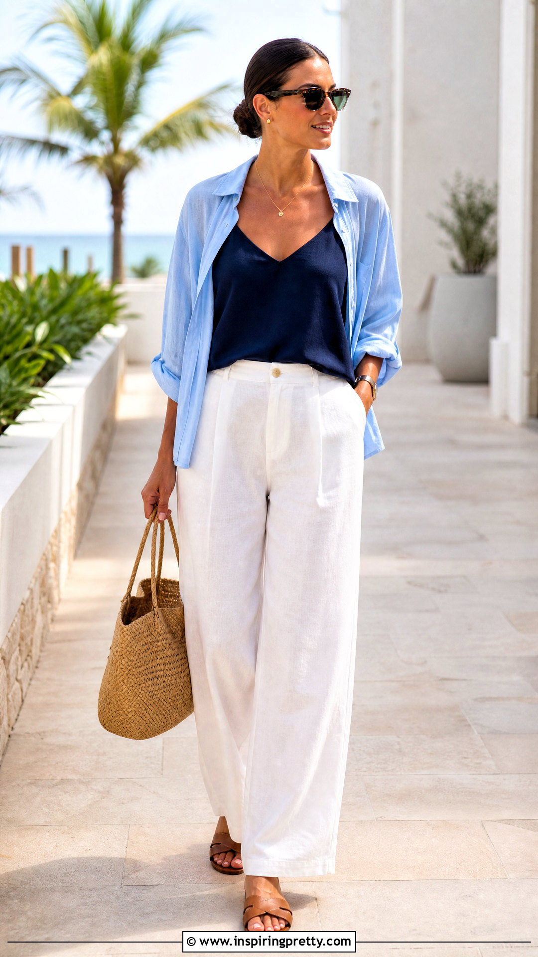 Cami Top With White Linen Pants - 50 cami top outfit ideas