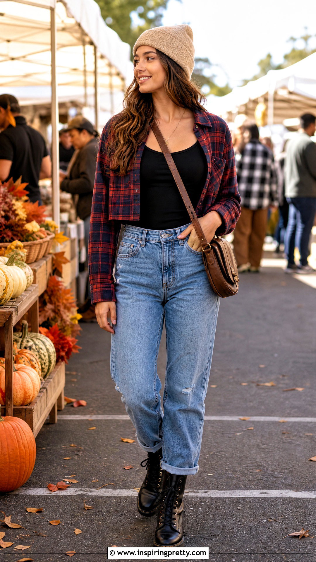 Cami Under Cropped Flannel Shirt With Mom Jeans - 25 cami under crop top outfit ideas