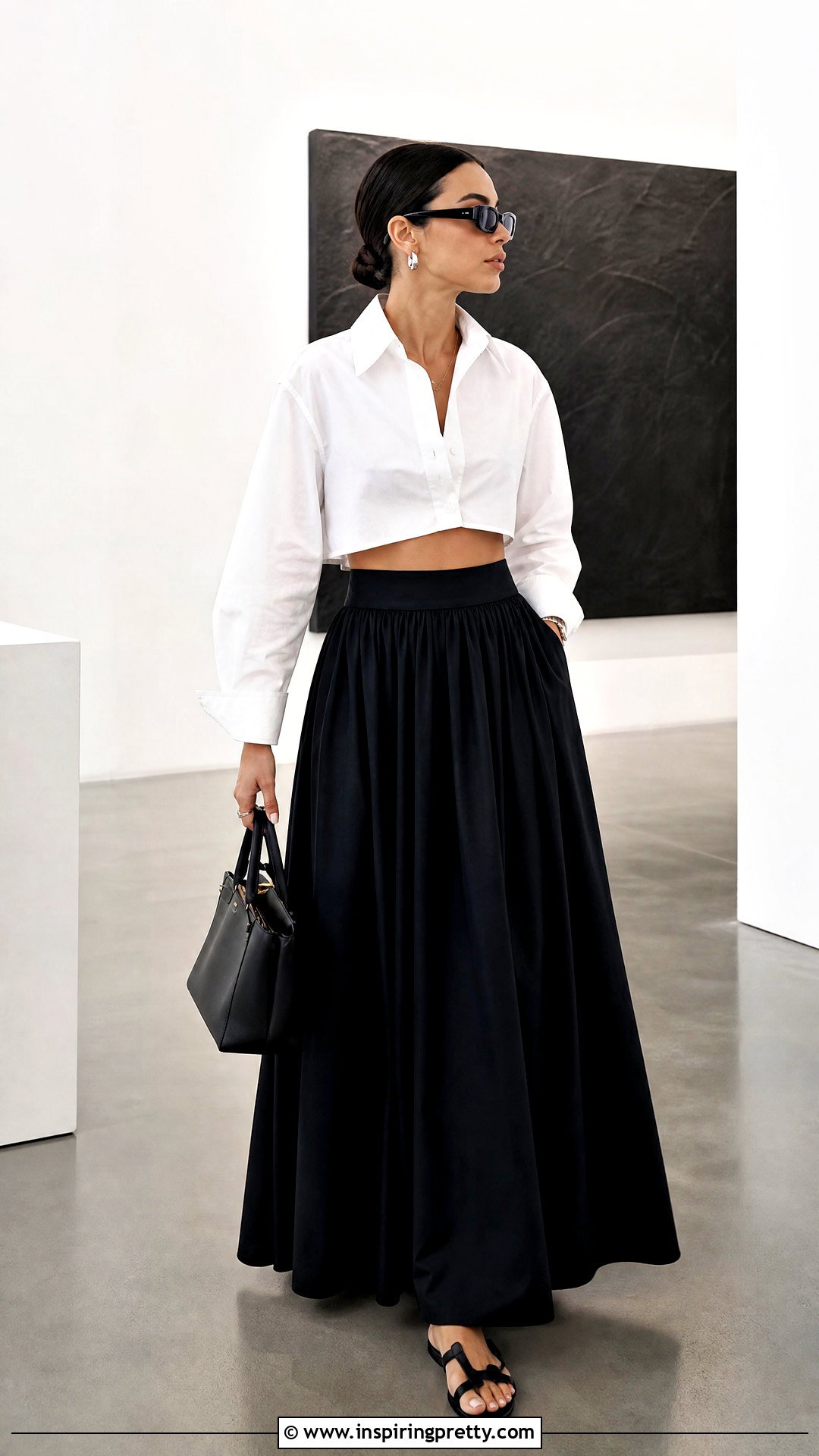 Camisa Crop Top With Black Maxi Skirt - 50 camisa crop top outfit ideas