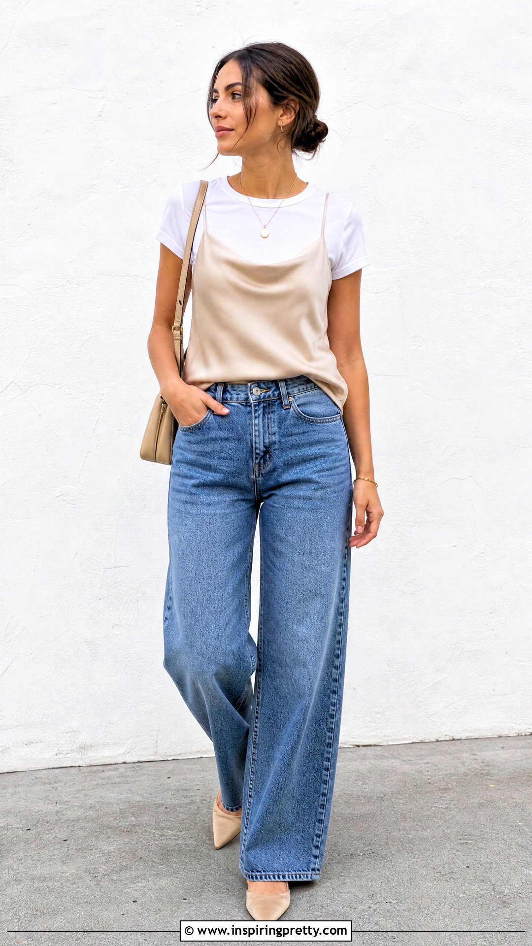 Camisole Over Fitted T Shirt Outfit - 50 layered tops outfits