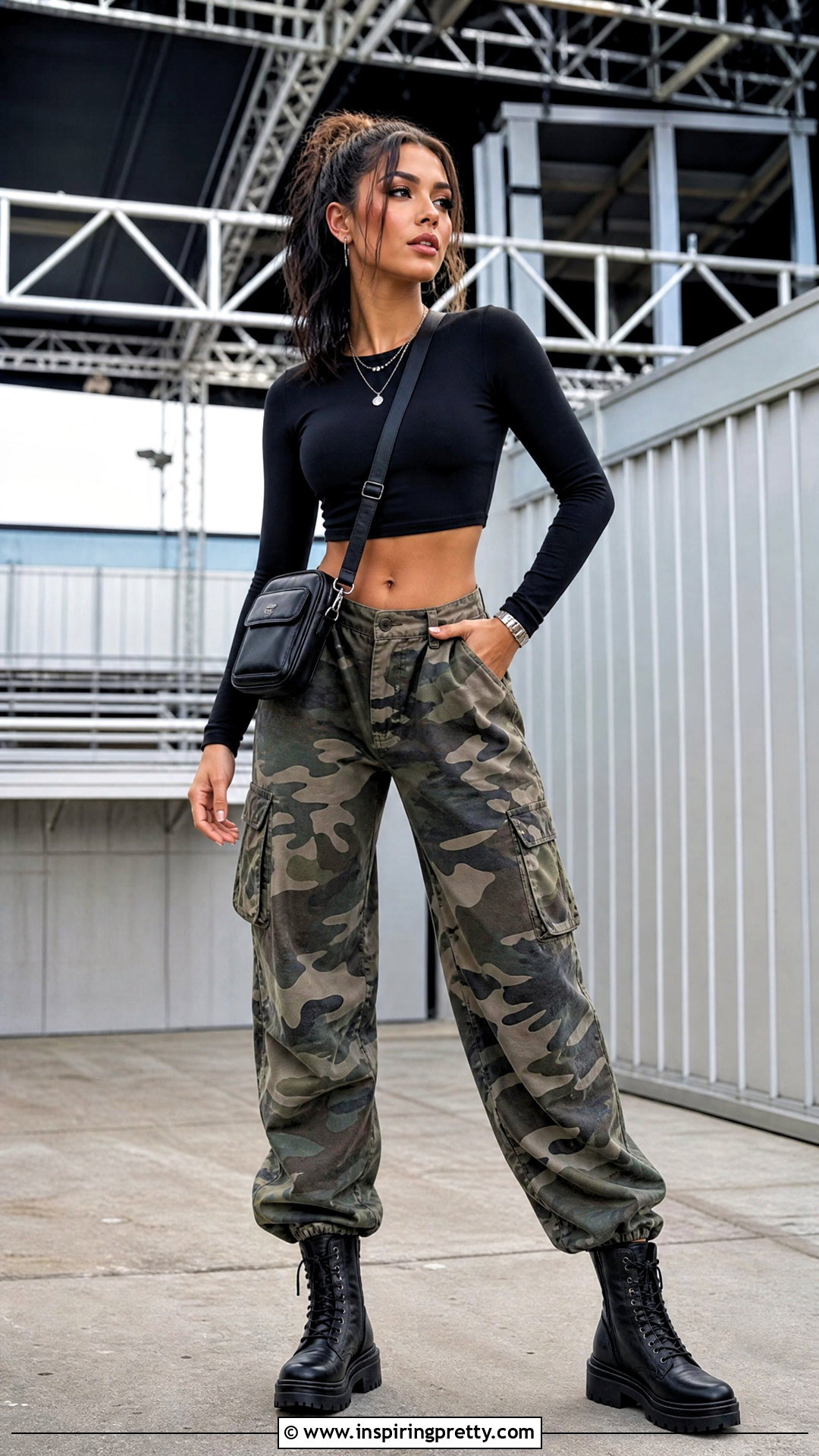 Camo Cargo Pants With Black Crop Top - 25 Cargo Pants With Cute Tops