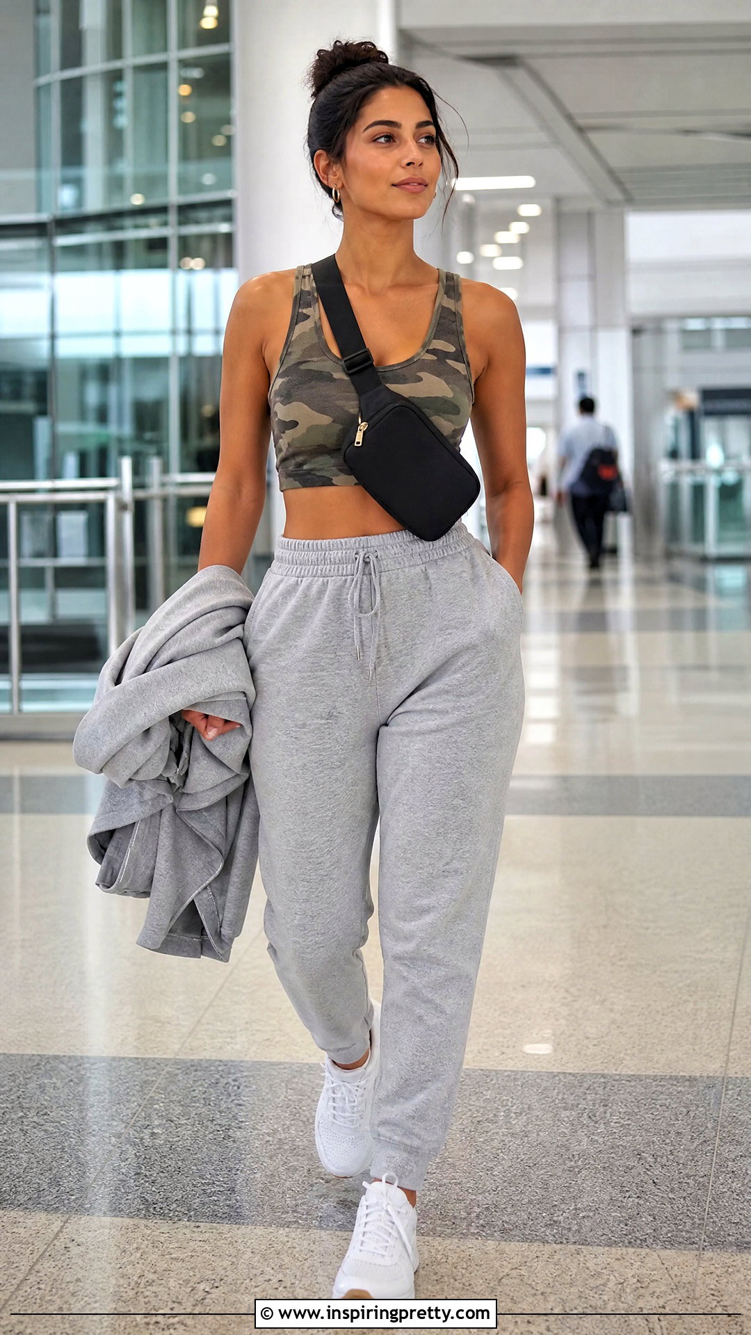Camo Crop Tank Top With Gray Sweatpants - 20 camo crop tank top outfit ideas