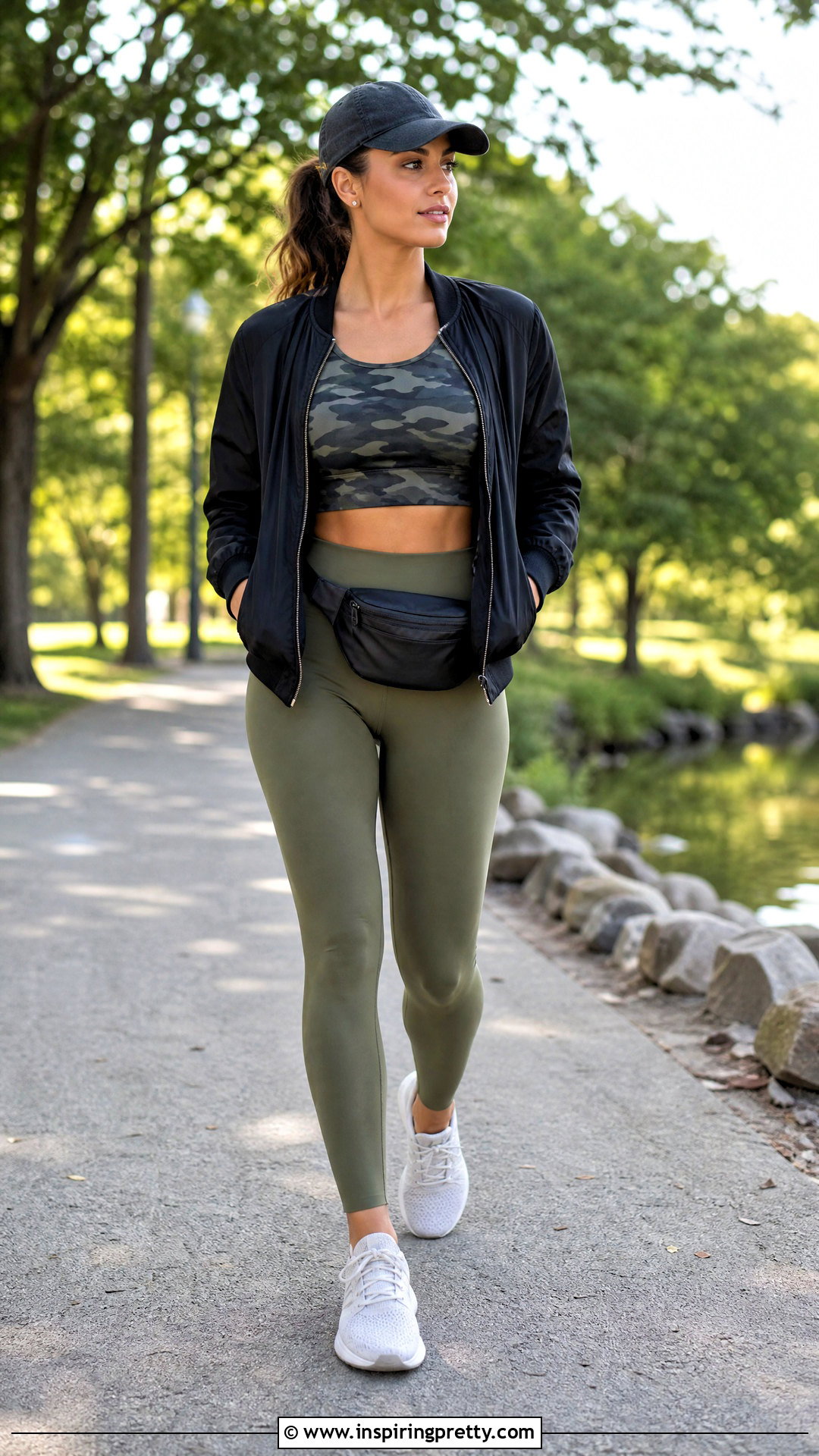 Camo Crop Top With Olive Leggings And Bomber Jacket - 20 camo crop top fashion ideas